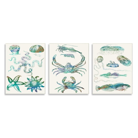 Stupell Industries Collage of Blue Aquatic Creatures Ocean Life Wall Plaque, 10 x 15, Design by Sharon Chandler