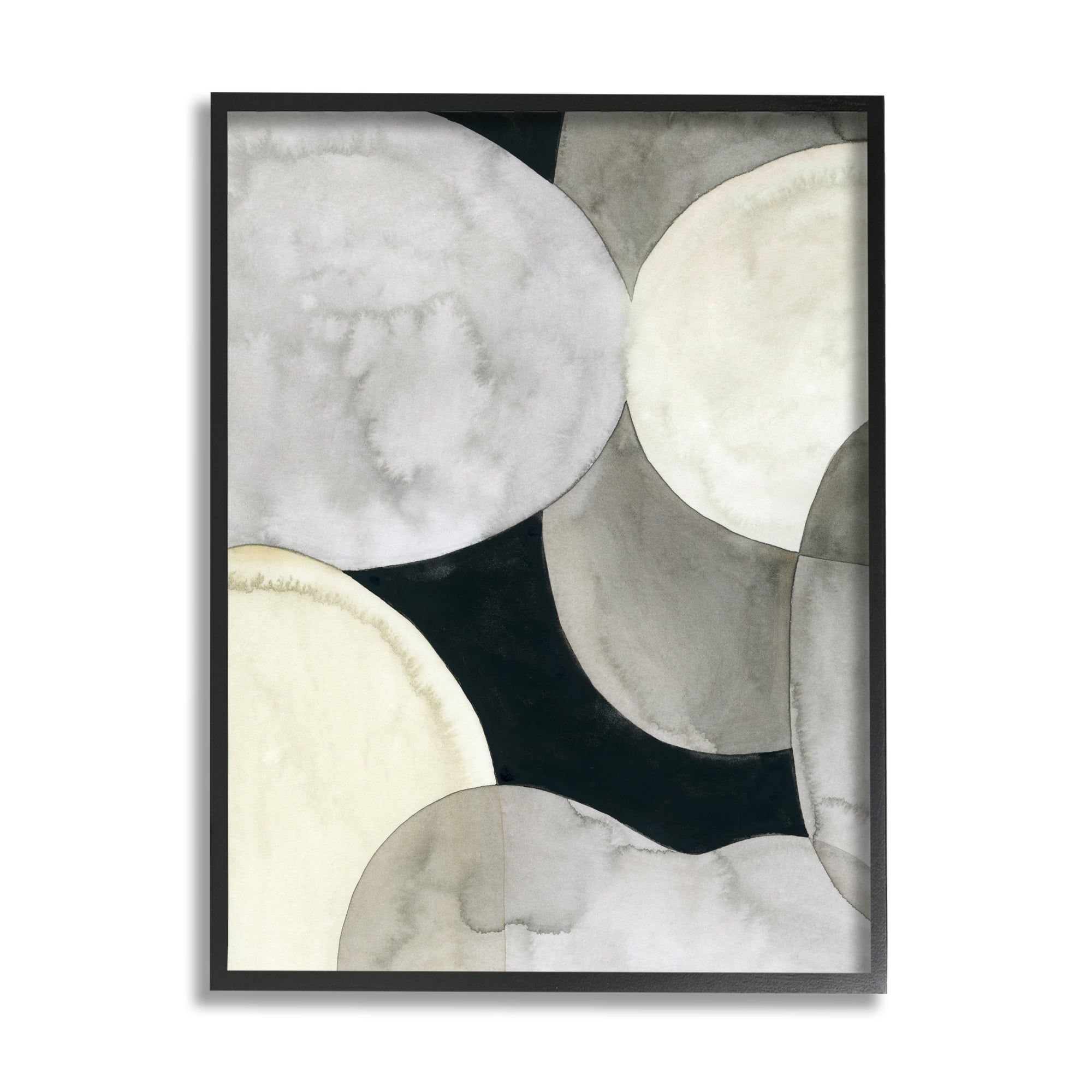 Stupell Industries Collage of Circular Shapes Opaque Layered Arrangement Abstract Painting Black Framed Art Print Wall Art, 16 x 20