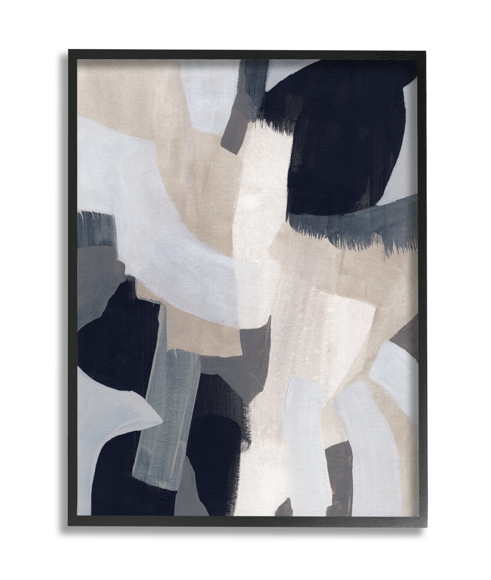 Stupell Industries Collage of Neutral Tone Abstract Shapes Blue Beige Black Framed, 11 x 14, Design by June Erica Vess