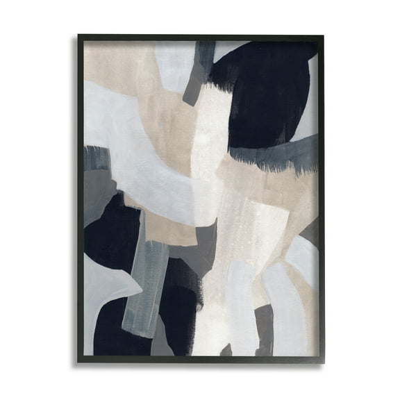 Stupell Industries Collage of Neutral Tone Abstract Shapes Blue Beige Black Framed, 11 x 14, Design by June Erica Vess