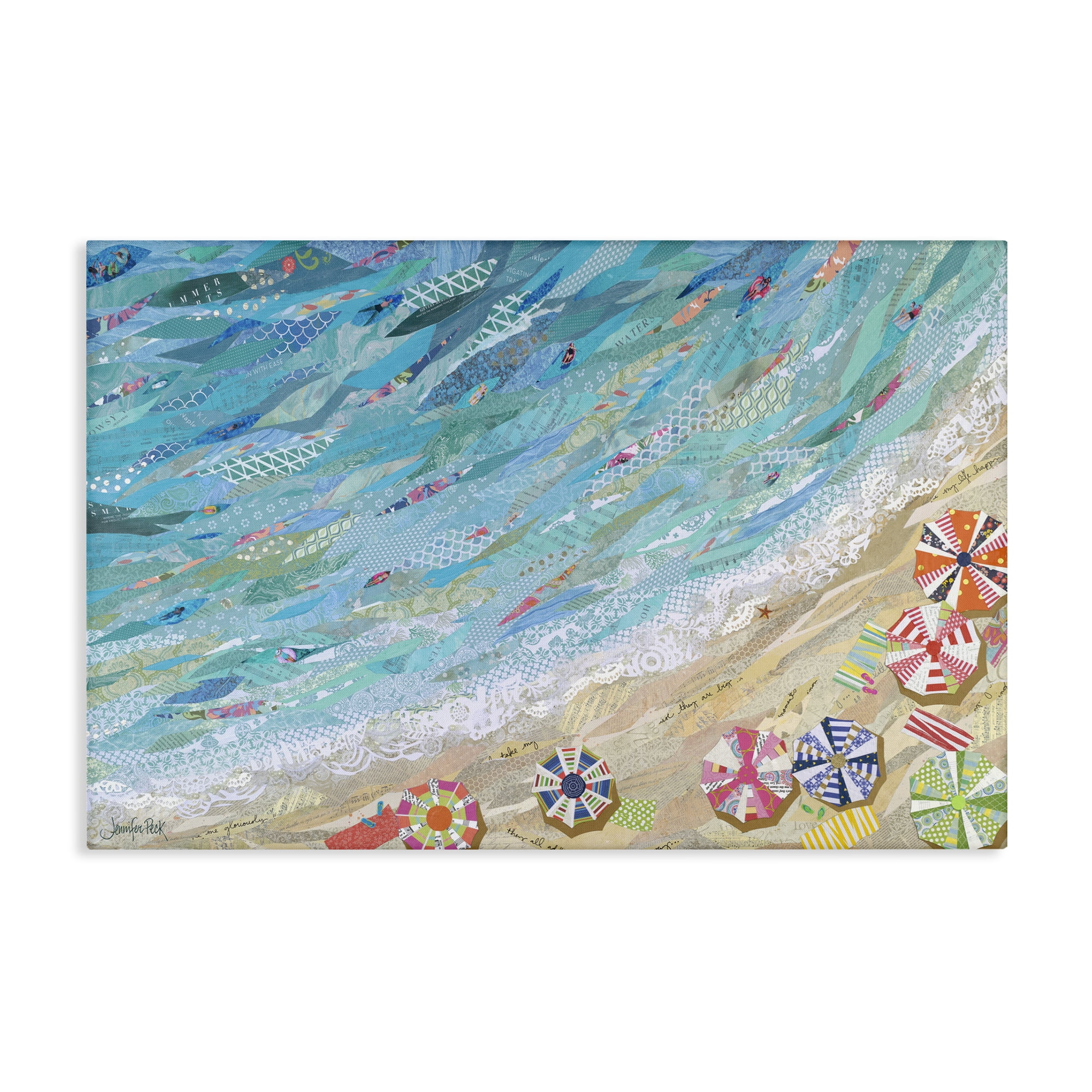 Stupell Industries Collaged Aerial Beach View Coastal Painting Gallery Wrapped Canvas Art Print Wall Art, 30 x 20