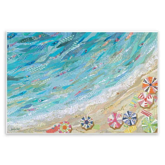 Stupell Industries Collaged Aerial Beach View Coastal Painting Unframed Art Print Wall Art, 15 x 10