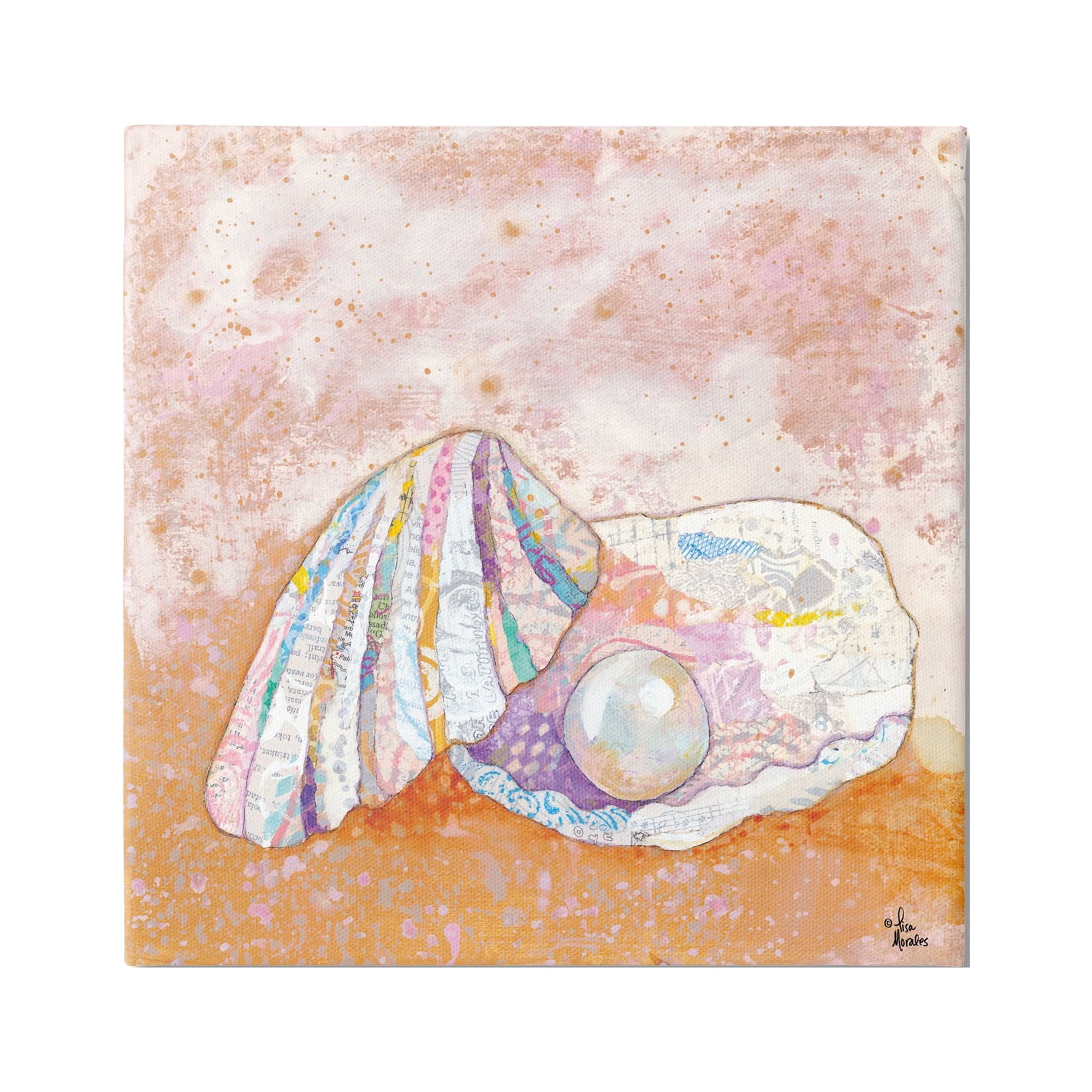 Stupell Industries Collaged Clam Shell Pearl Mixed Speckled Ephemera Painting Gallery Wrapped Canvas Print Wall Art, Design by Lisa Morales
