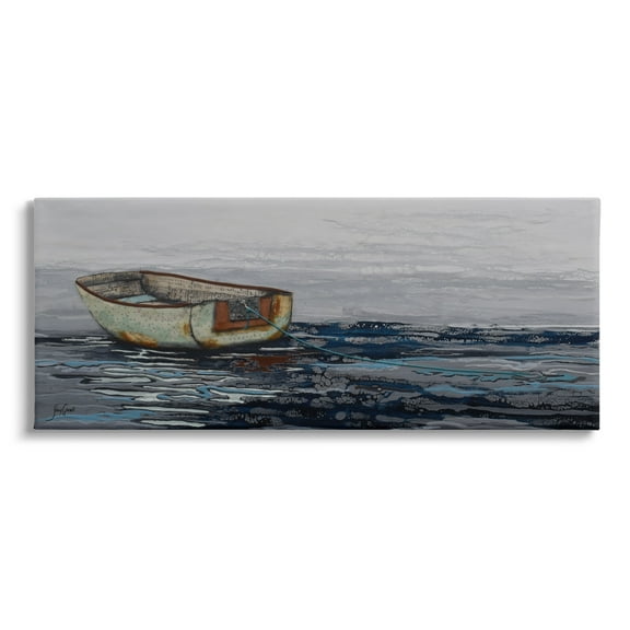 Stupell Industries Collaged Dinghy Boat Drifting Vast Ocean Sea Painting Gallery Wrapped Canvas Print Wall Art, Design by Stacy Gresell