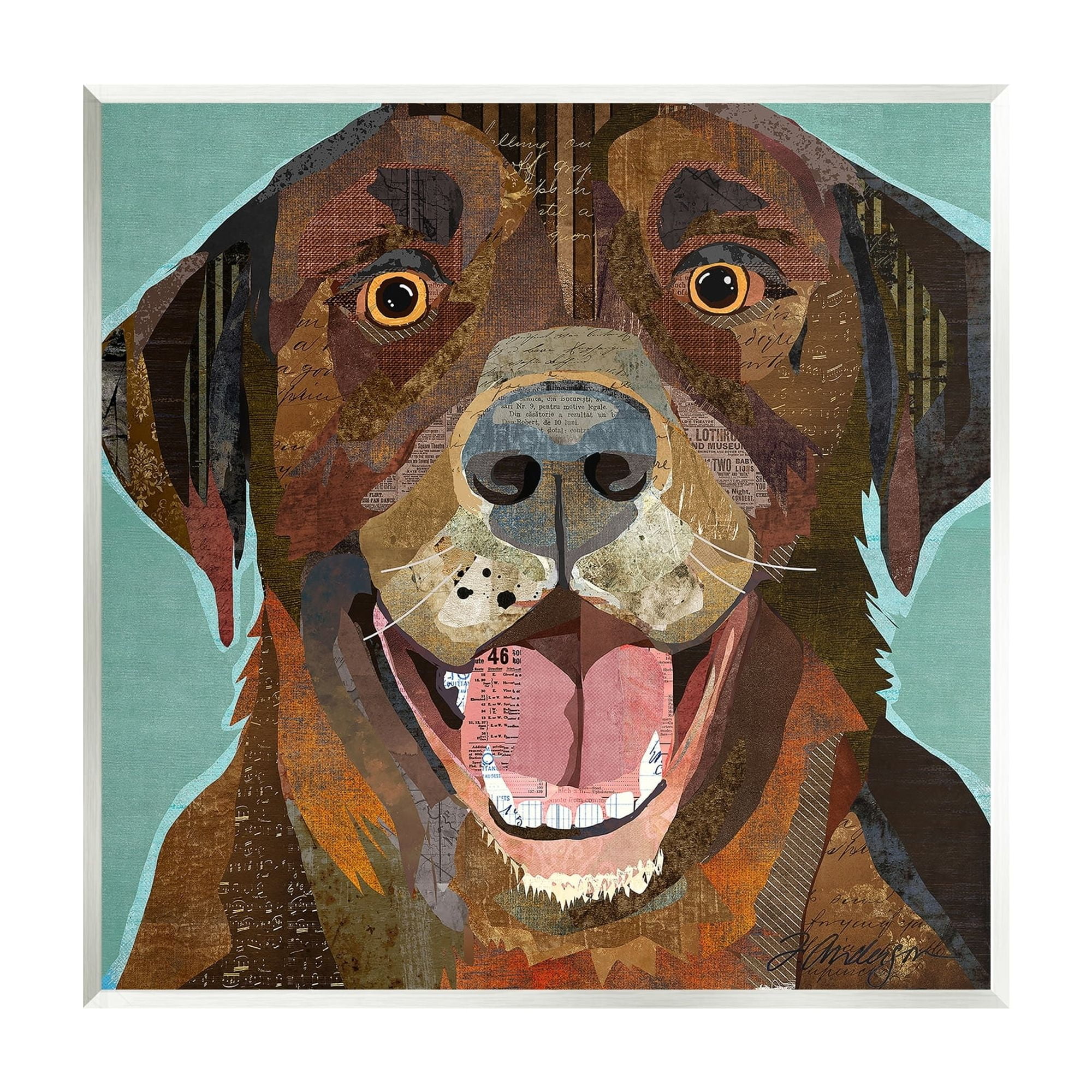 Stupell Industries Collaged Ephemera Dog Portrait Painting Brown Labrador Graphic Art Unframed Art Print Wall Art, Design by Traci Anderson