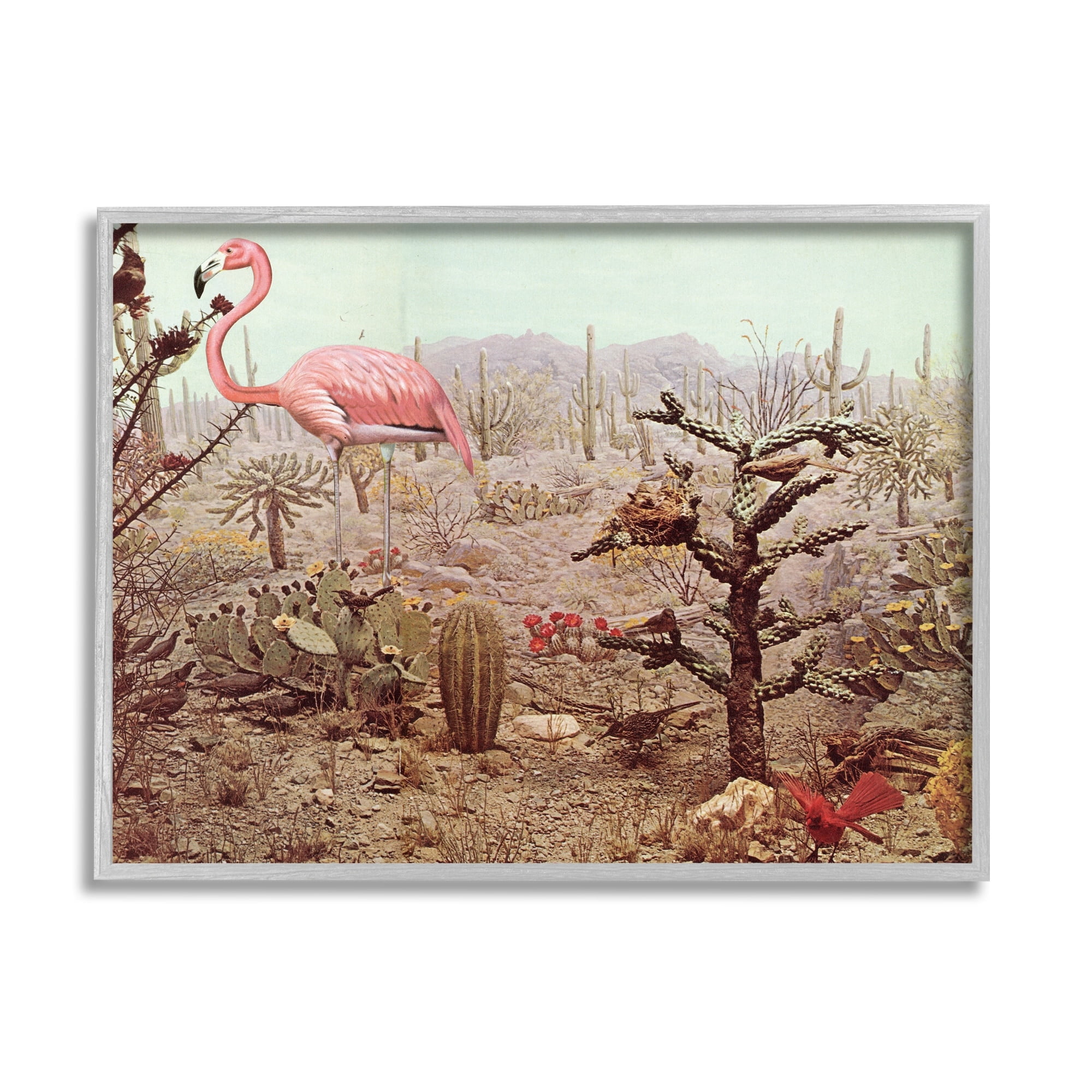 Stupell Industries Collaged Flamingo Desert Cactus Wildlife Scene Framed Wall Art, 14 x 11, Design by Cassia Beck
