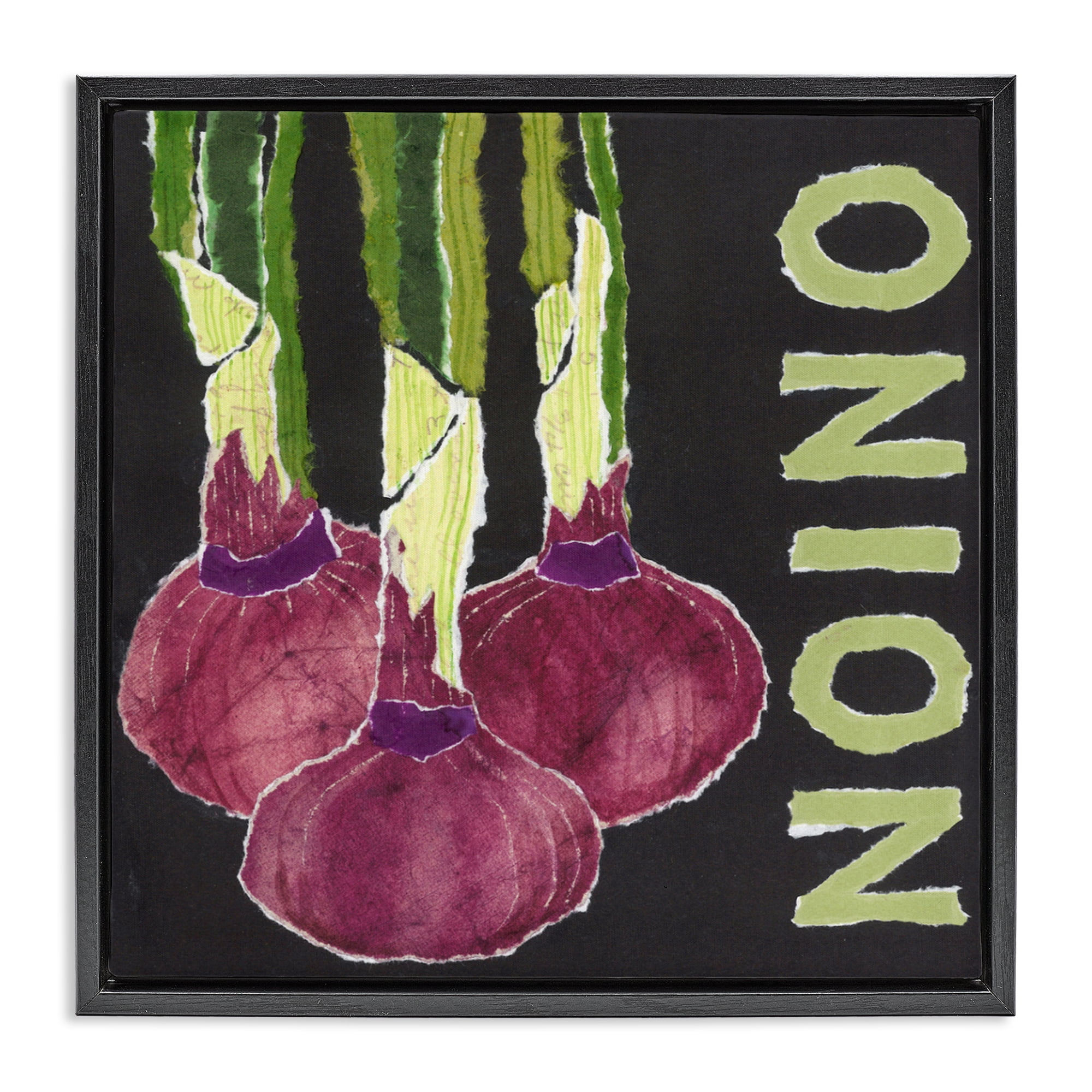 Stupell Industries Collaged Garden Onion Black Framed Floater Canvas Wall Art, design by Nancy Overton