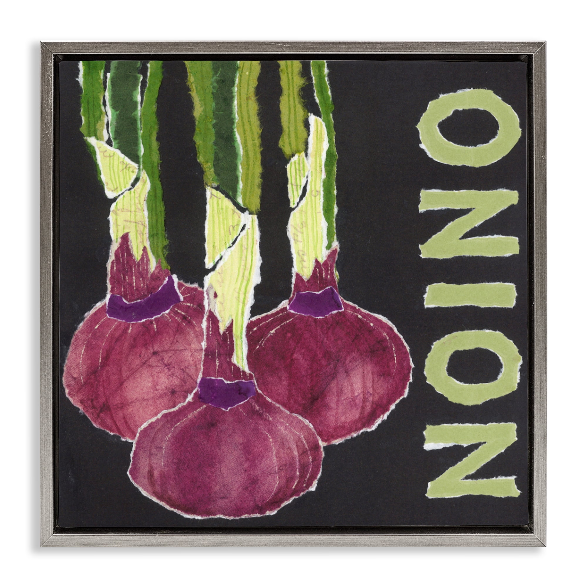 Stupell Industries Collaged Garden Onion Gray Framed Floater Canvas Wall Art, design by Nancy Overton