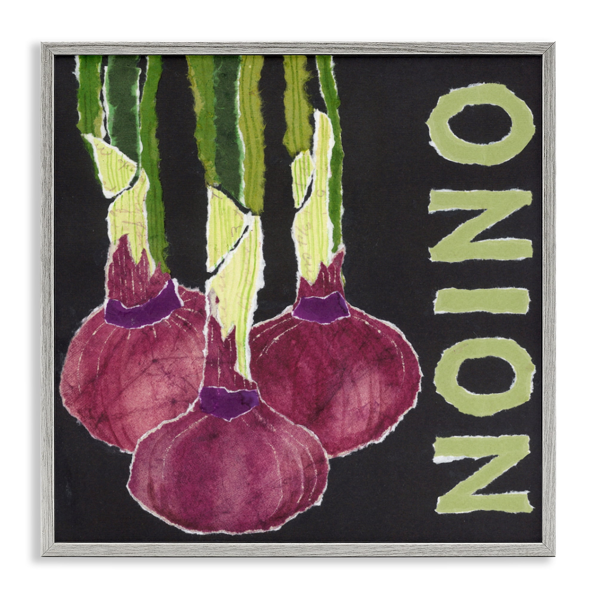 Stupell Industries Collaged Garden Onion Gray Framed Giclee Art, design by Nancy Overton
