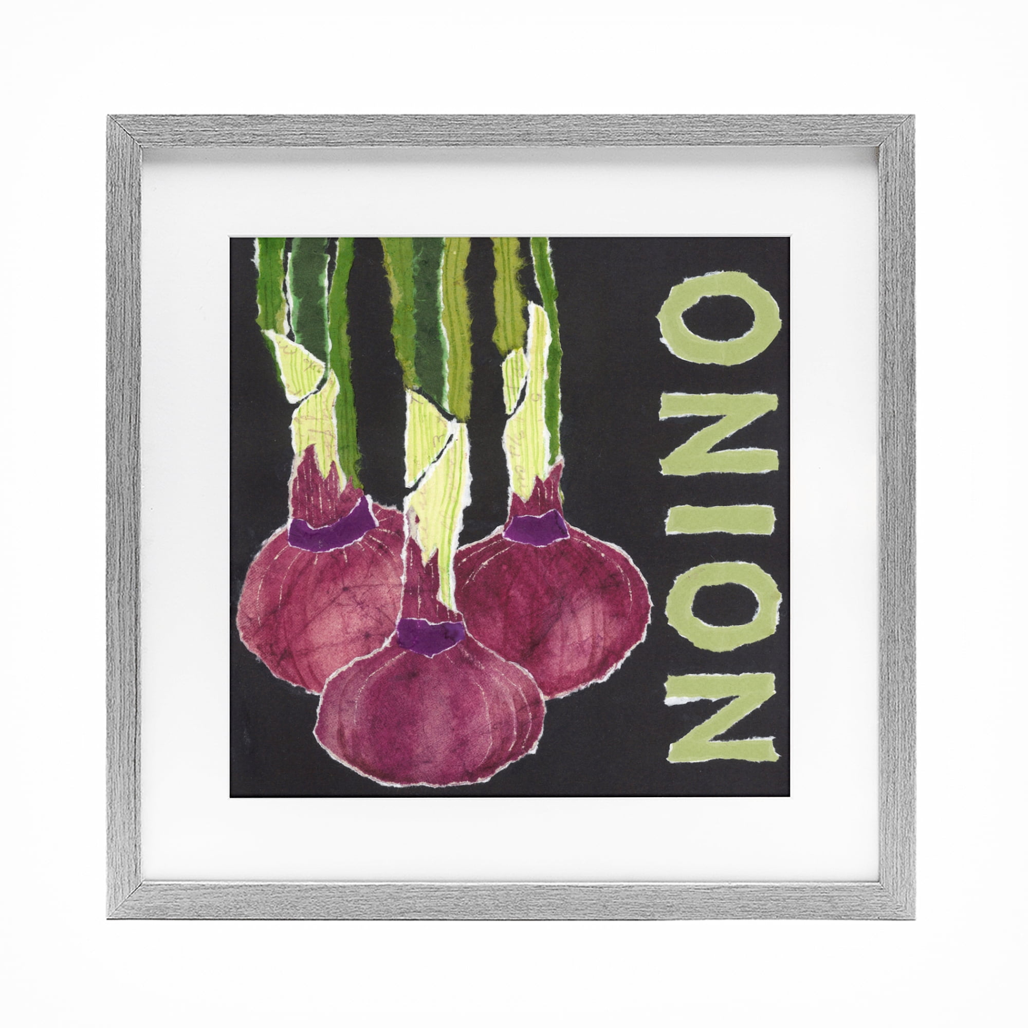 Stupell Industries Collaged Garden Onion Gray Framed Print Under Glass, design by Nancy Overton