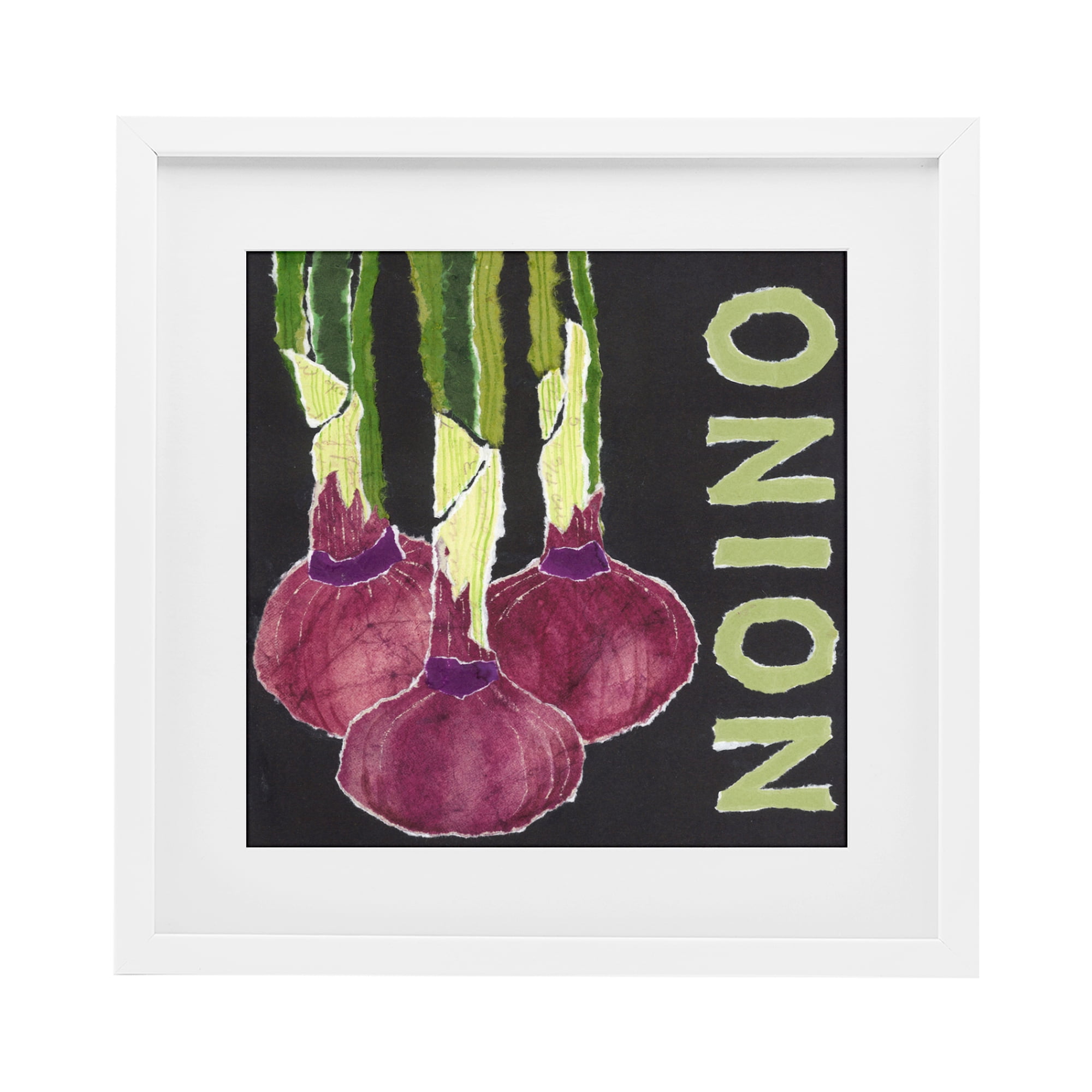 Stupell Industries Collaged Garden Onion White Framed Print Under Glass, design by Nancy Overton