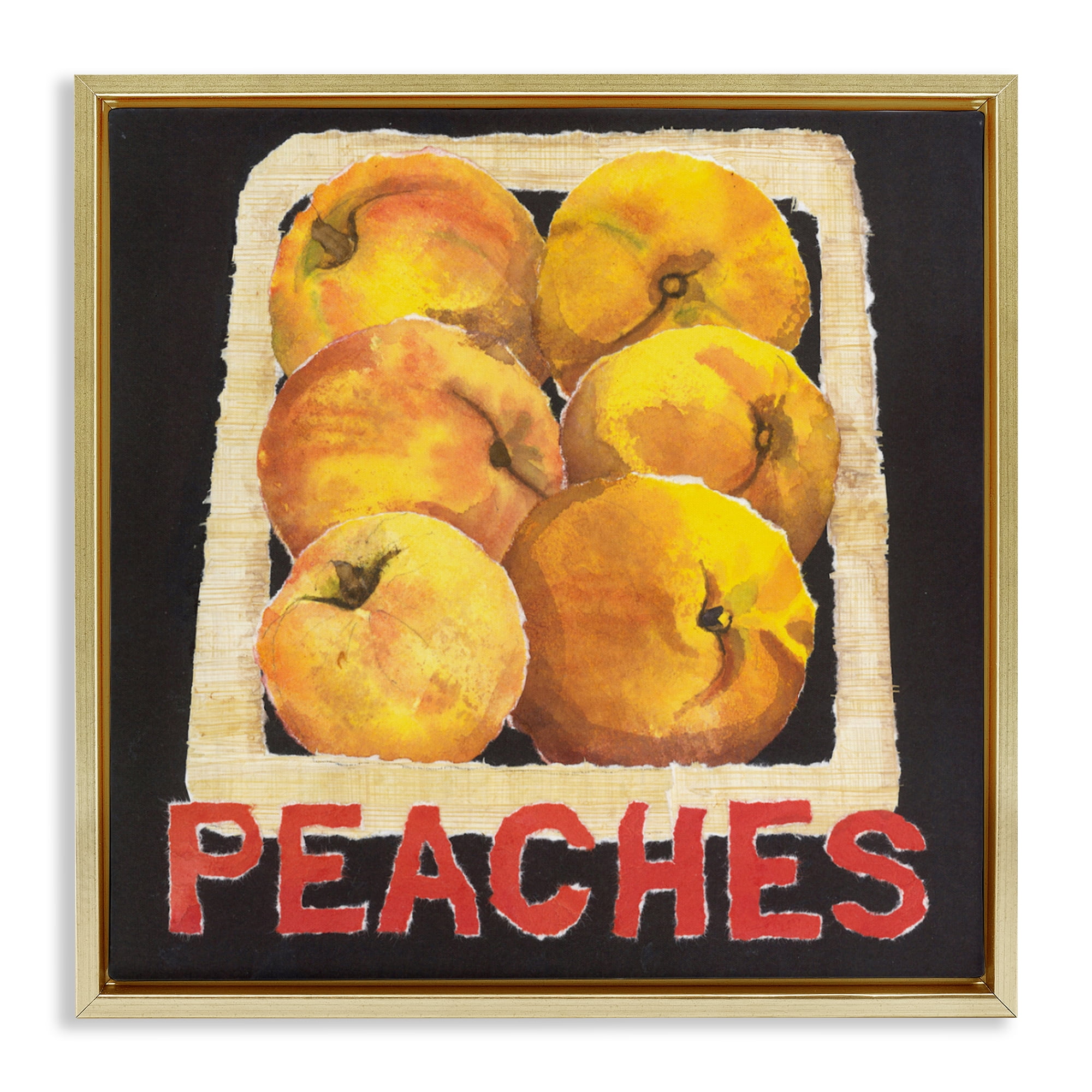 Stupell Industries Collaged Garden Peaches Gold Framed Floater Canvas Wall Art, design by Nancy Overton
