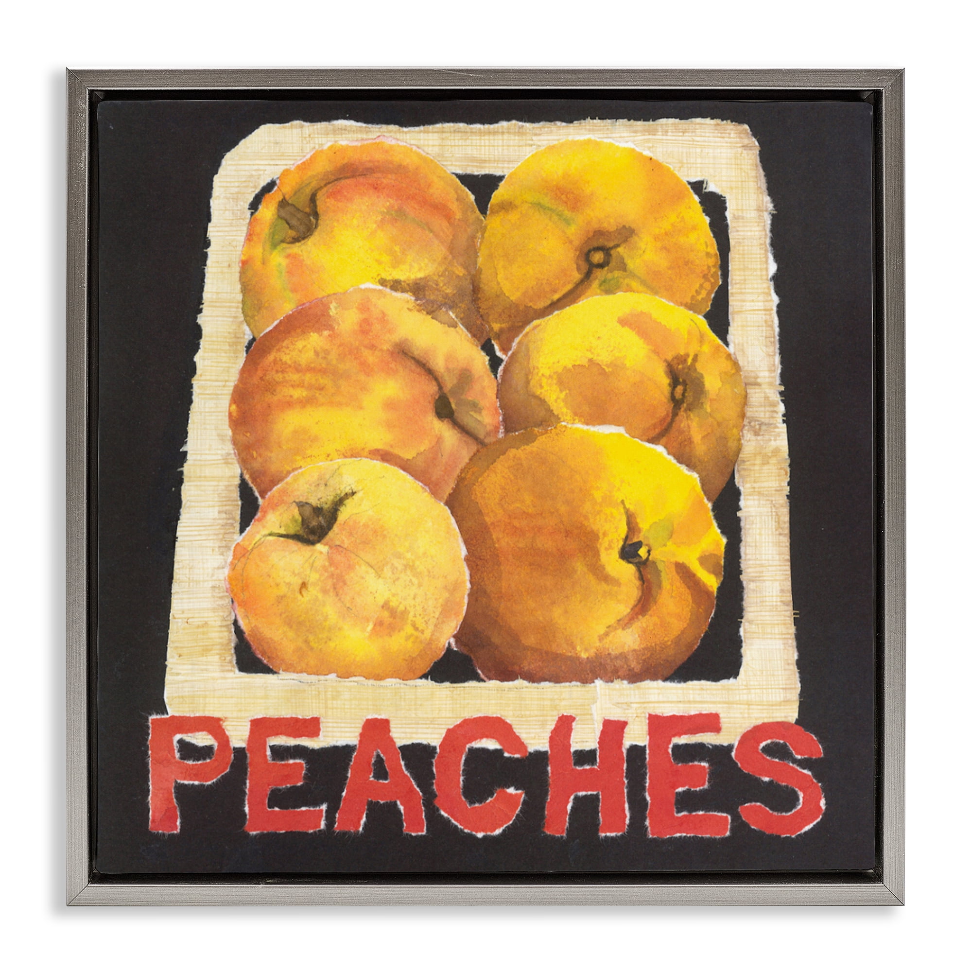 Stupell Industries Collaged Garden Peaches Gray Framed Floater Canvas Wall Art, design by Nancy Overton