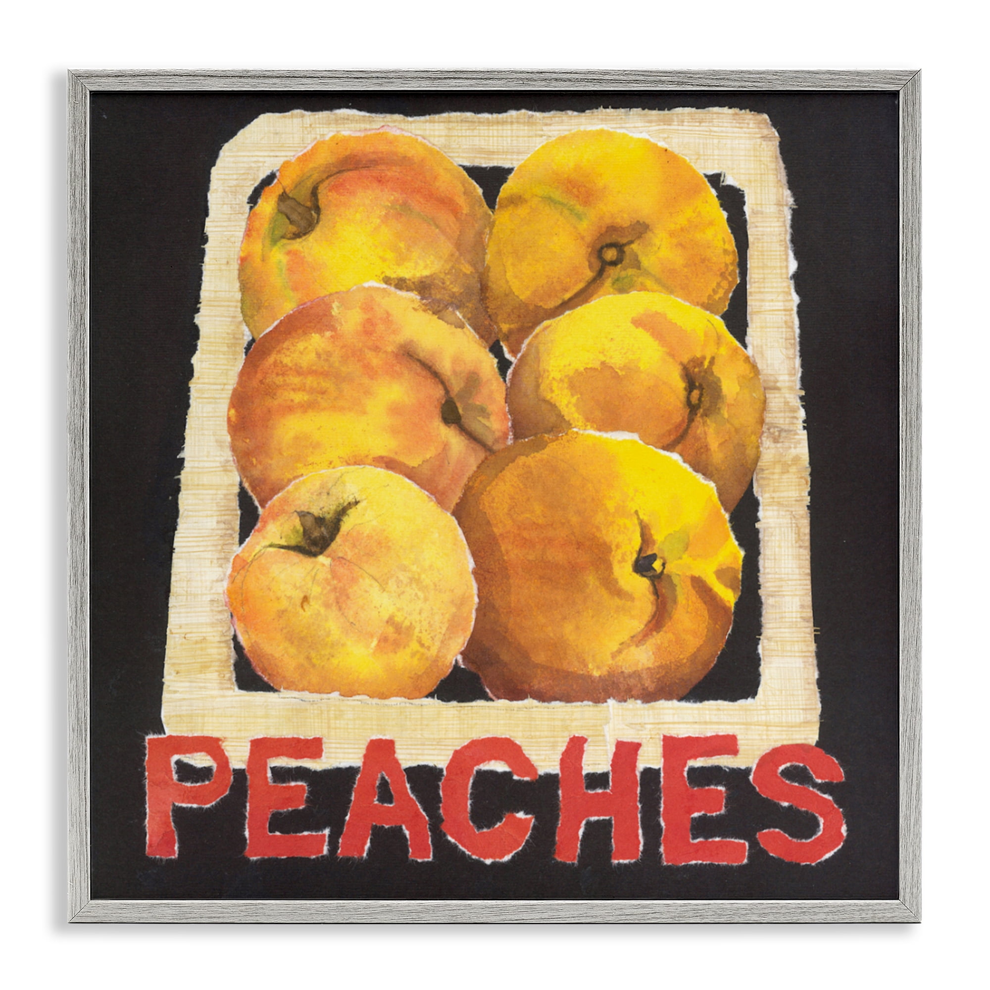 Stupell Industries Collaged Garden Peaches Gray Framed Giclee Art, design by Nancy Overton