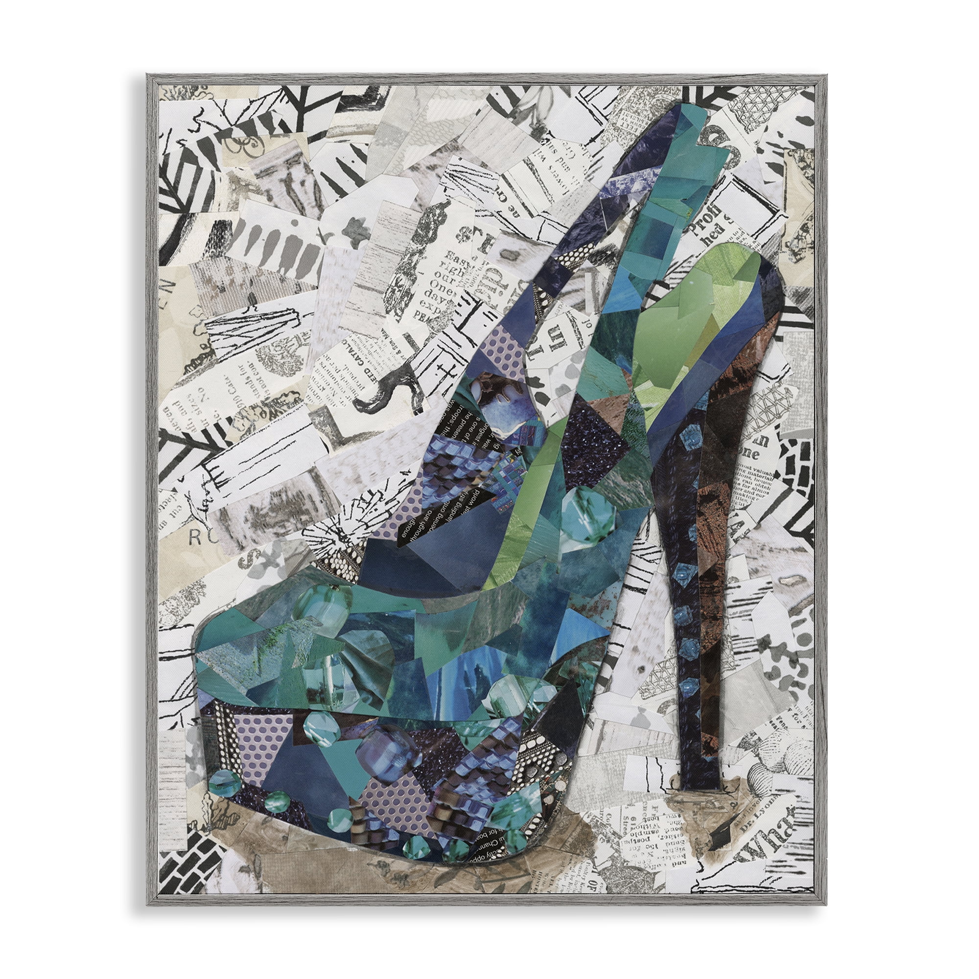 Stupell Industries Collaged High Heel Fashion Painting Gray Framed Art Print Wall Art, 11 x 14