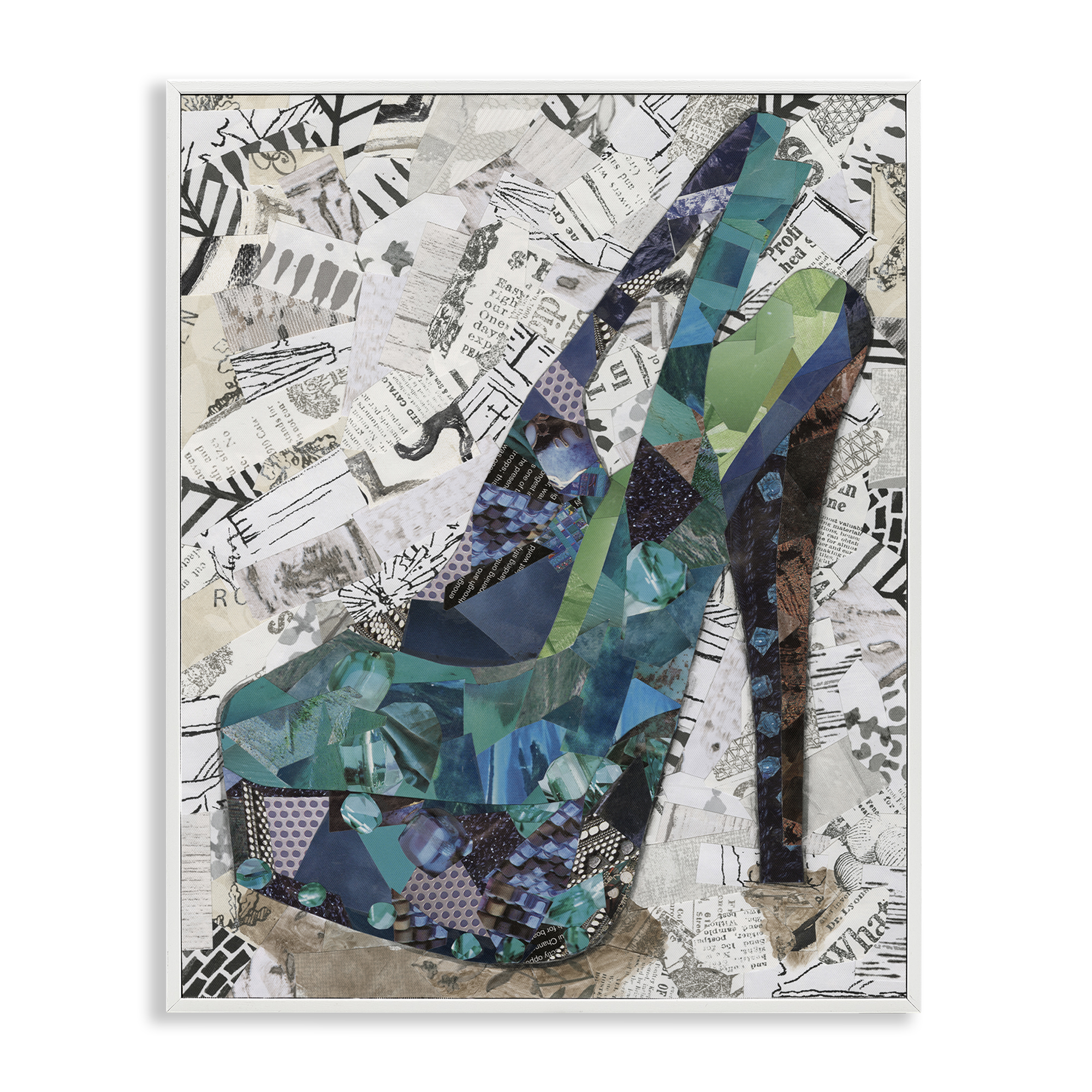 Stupell Industries Collaged High Heel Fashion Painting White Framed Art Print Wall Art, 24 x 30
