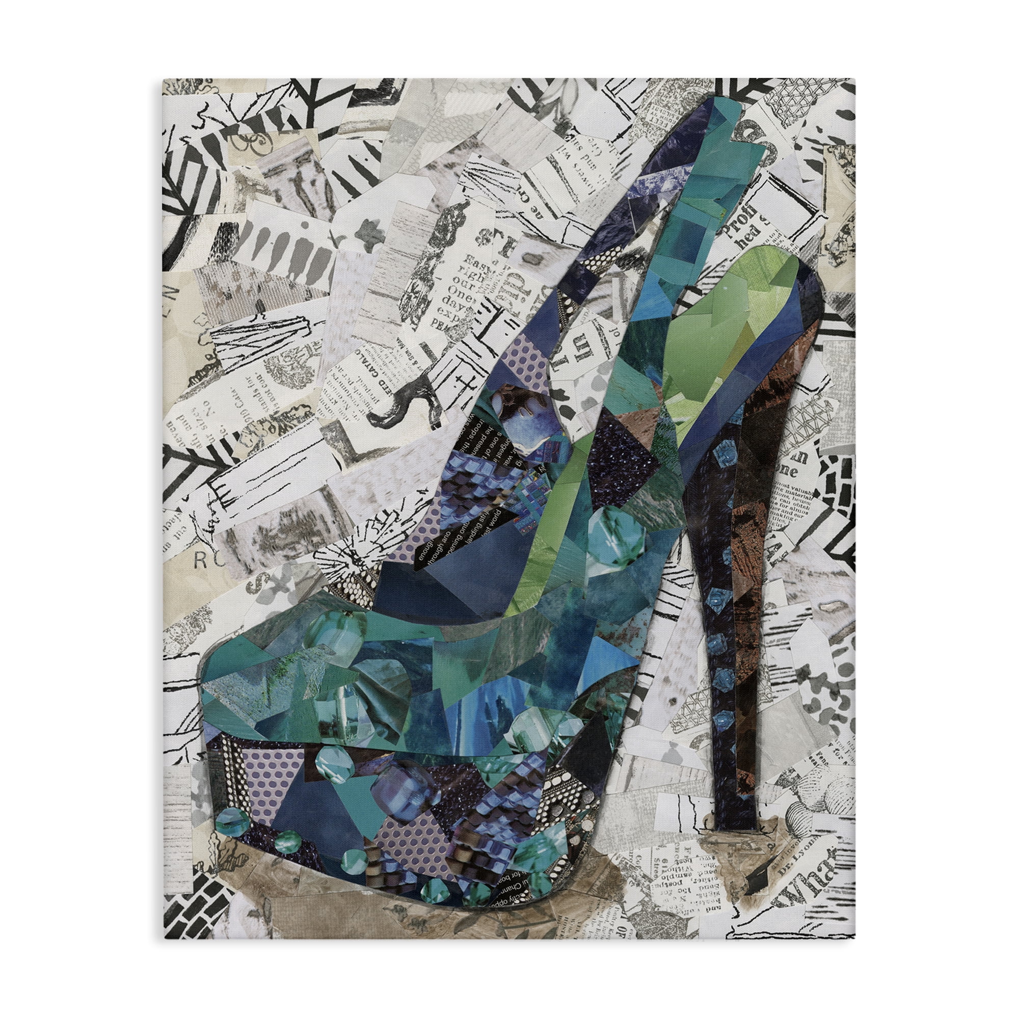 Stupell Industries Collaged High Heel Fashion Painting Wrapped Canvas Art Print Wall Art, 36 x 48