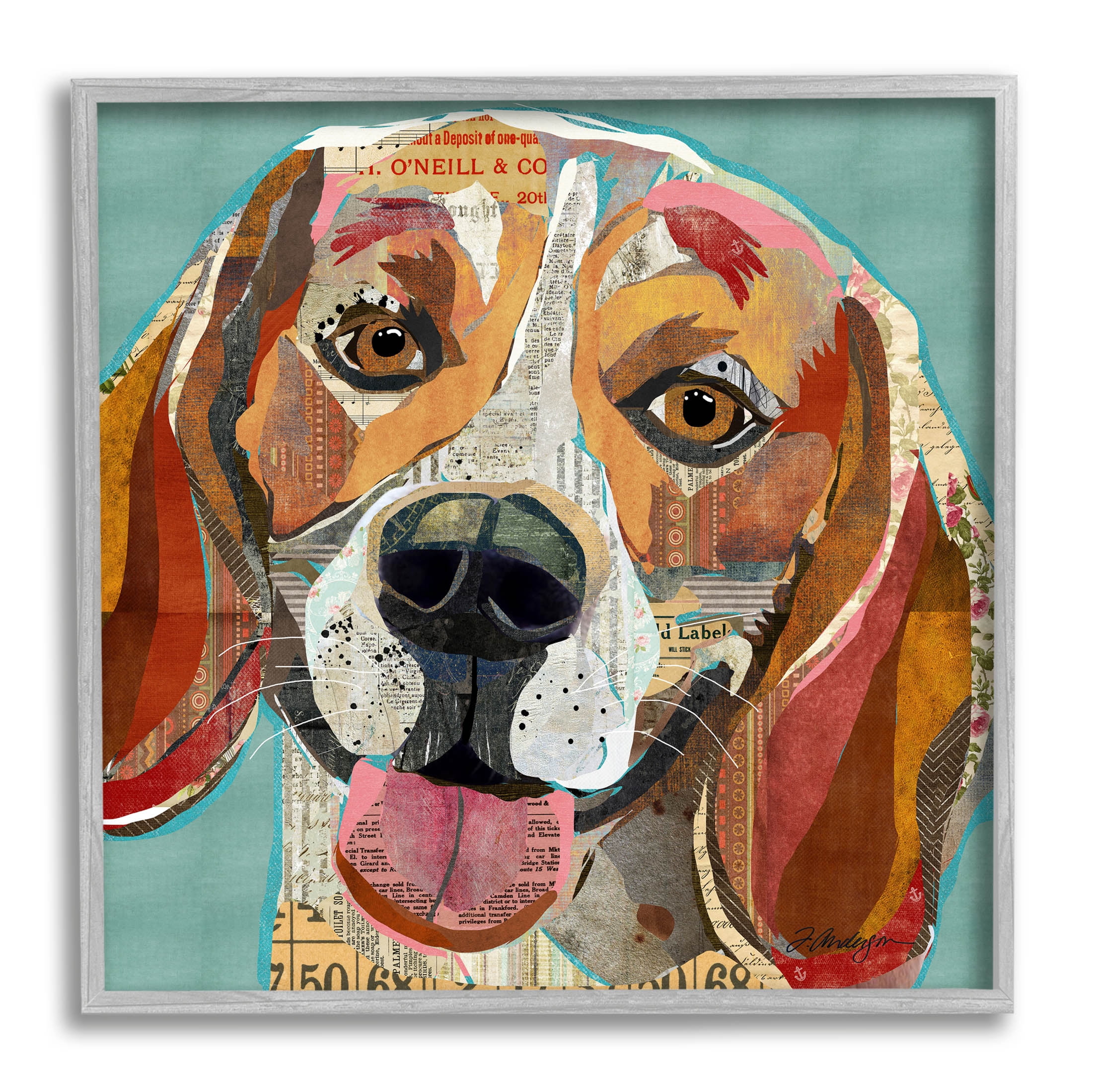 Stupell Industries Collaged Hound Dog Various Ephemera Graphic Art Gray Framed Art Print Wall Art, Design by Traci Anderson