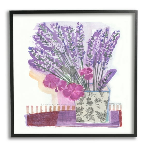Stupell Industries Collaged Lavender Sprigs Bold Mixed Flower Blossoms Painting Black Framed Art Print Wall Art, Design by unknown