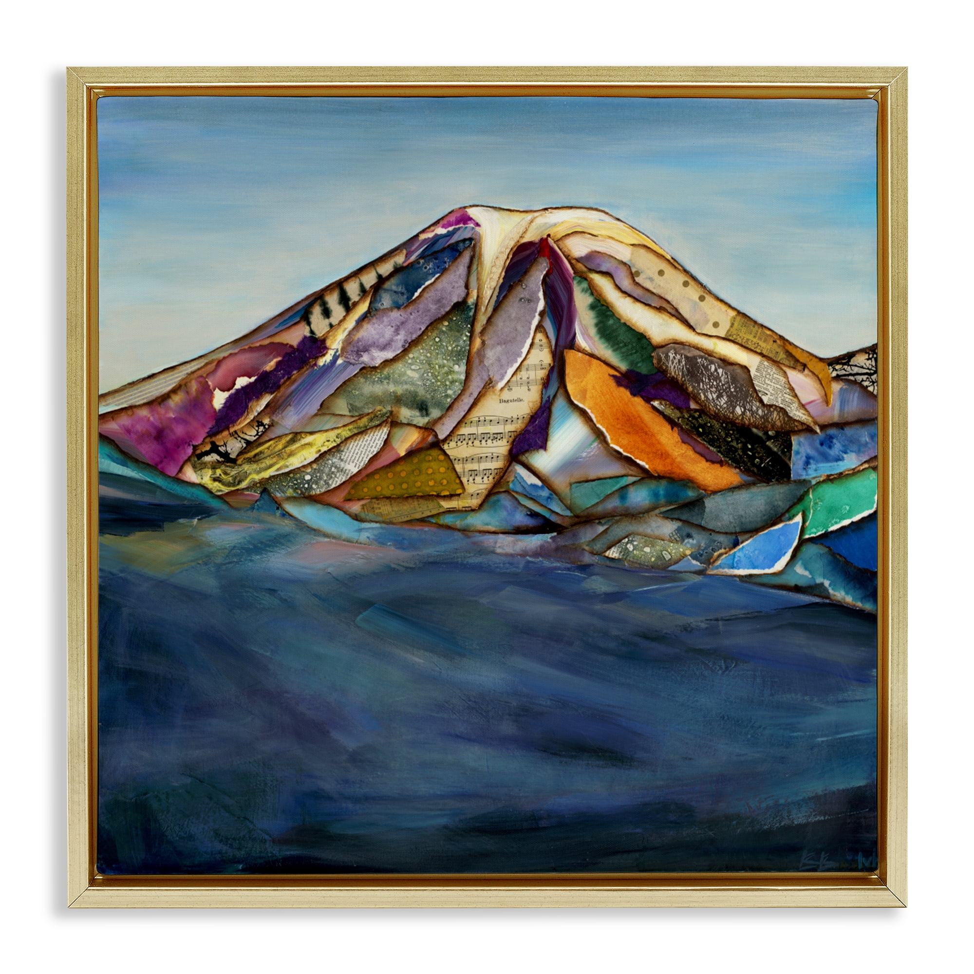 Stupell Industries Collaged Layers Mountain Gold Framed Floater Canvas Wall Art, design by Van Horne-Borcherding