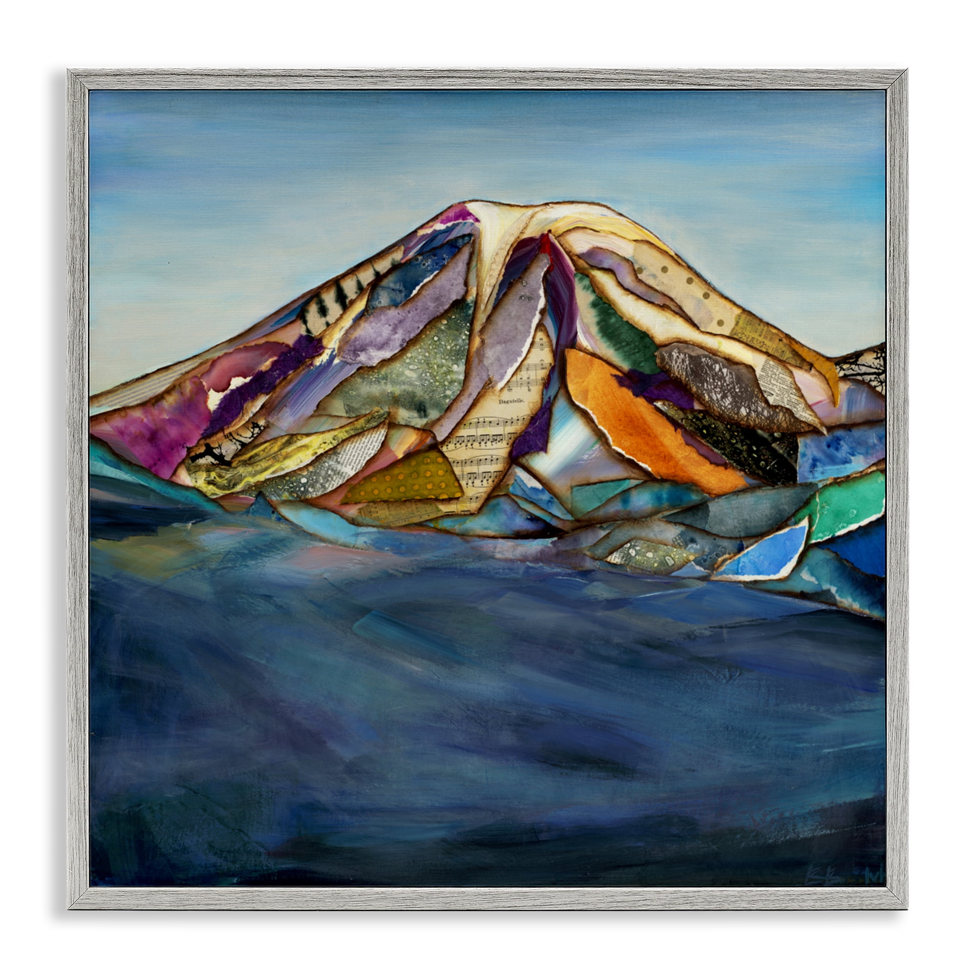 Stupell Industries Collaged Layers Mountain Gray Framed Giclee Art, design by Van Horne-Borcherding