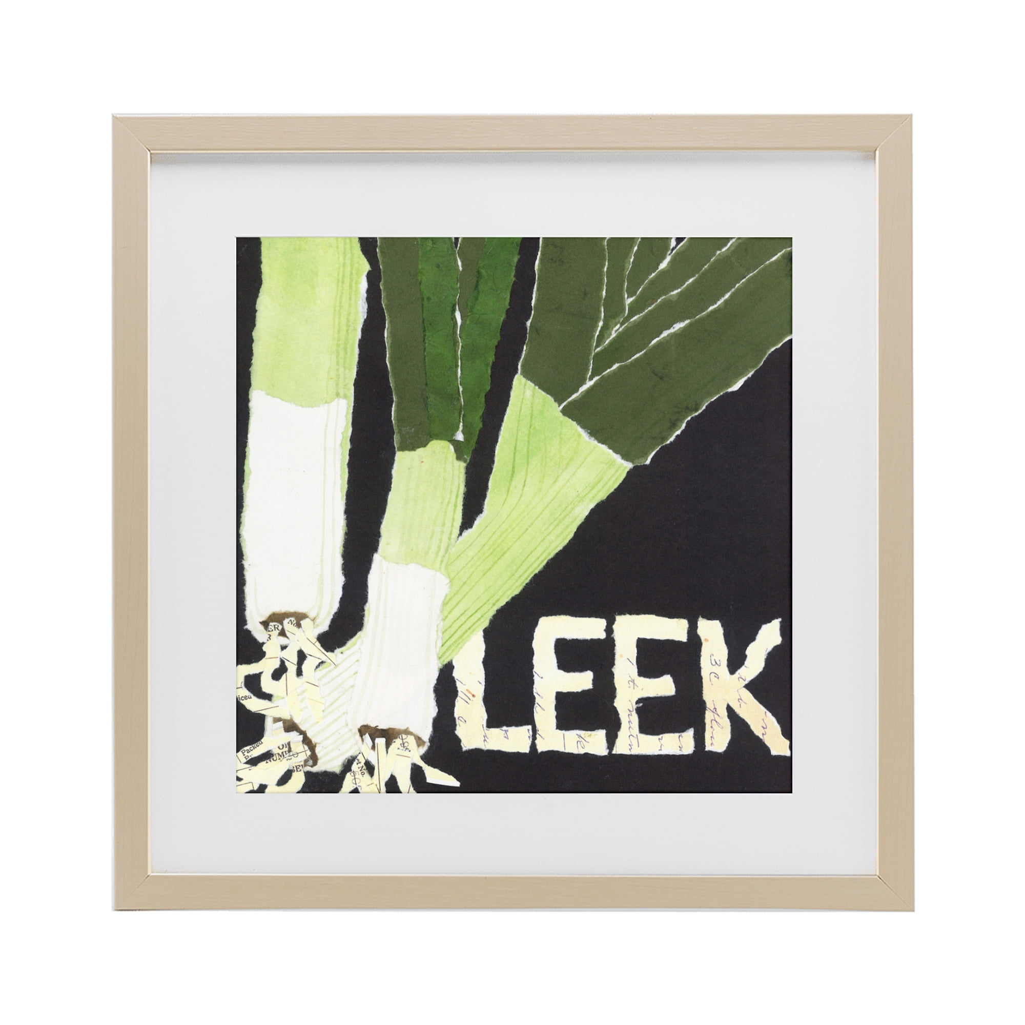 Stupell Industries Collaged Leek Vegetable Birch Framed Print Under Glass, design by Nancy Overton