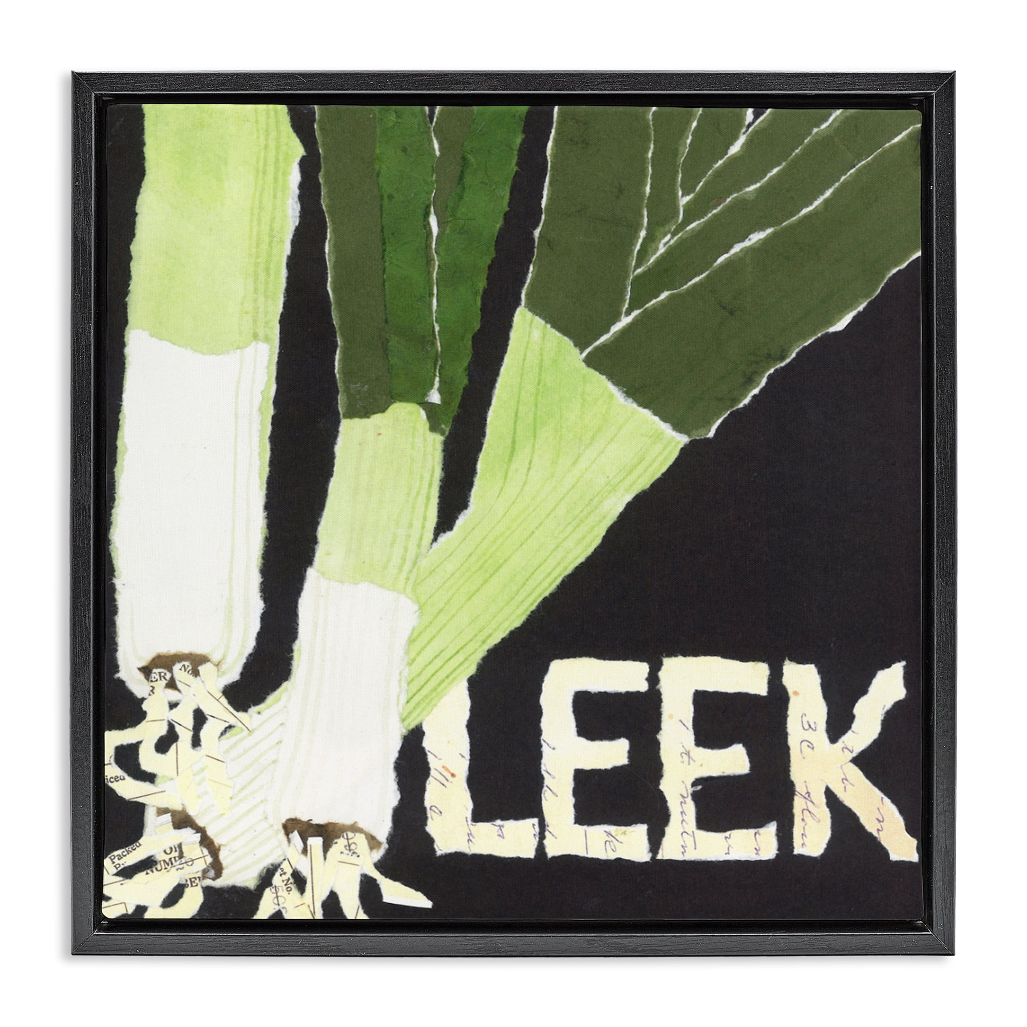 Stupell Industries Collaged Leek Vegetable Black Framed Floater Canvas Wall Art, design by Nancy Overton