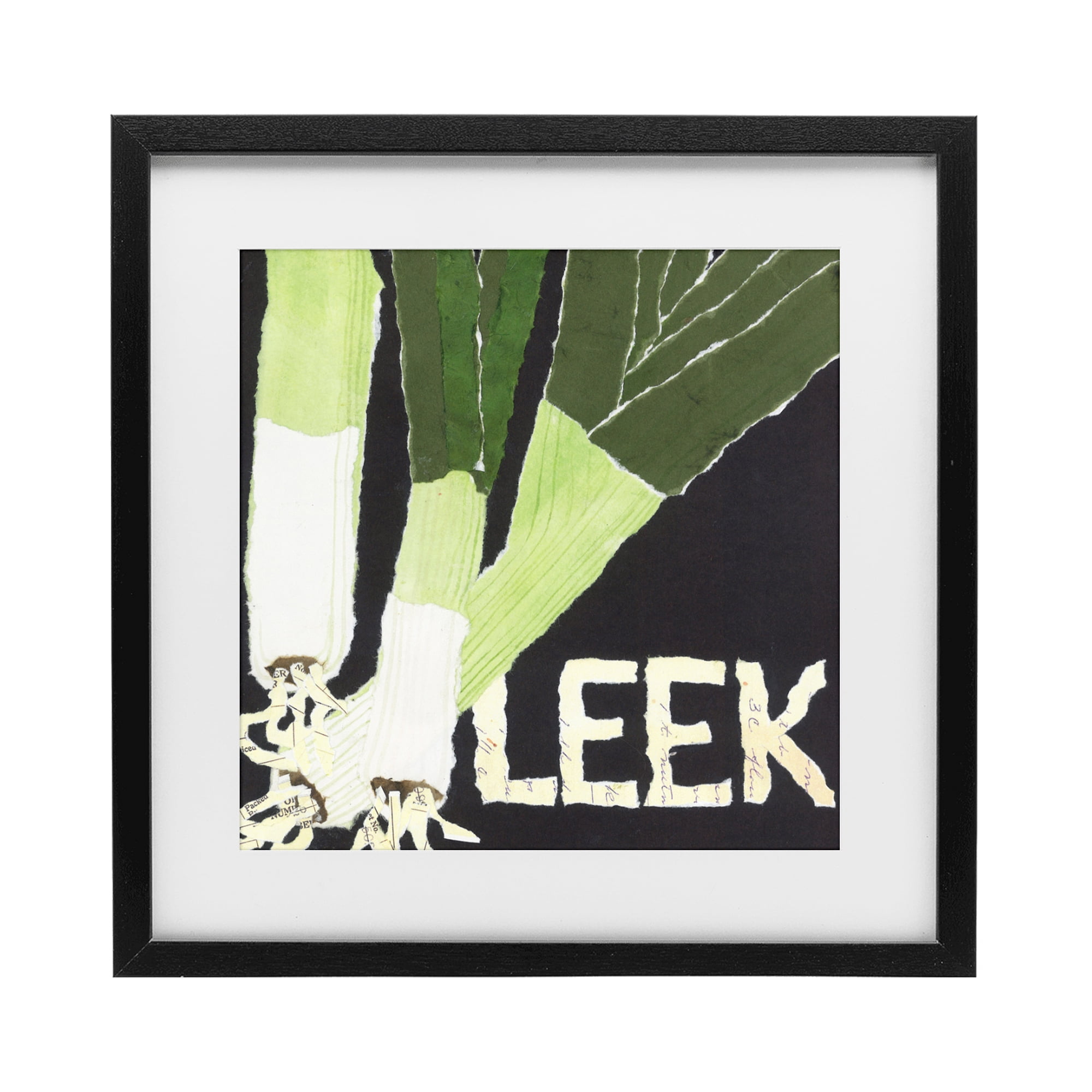 Stupell Industries Collaged Leek Vegetable Black Framed Print Under Glass, design by Nancy Overton