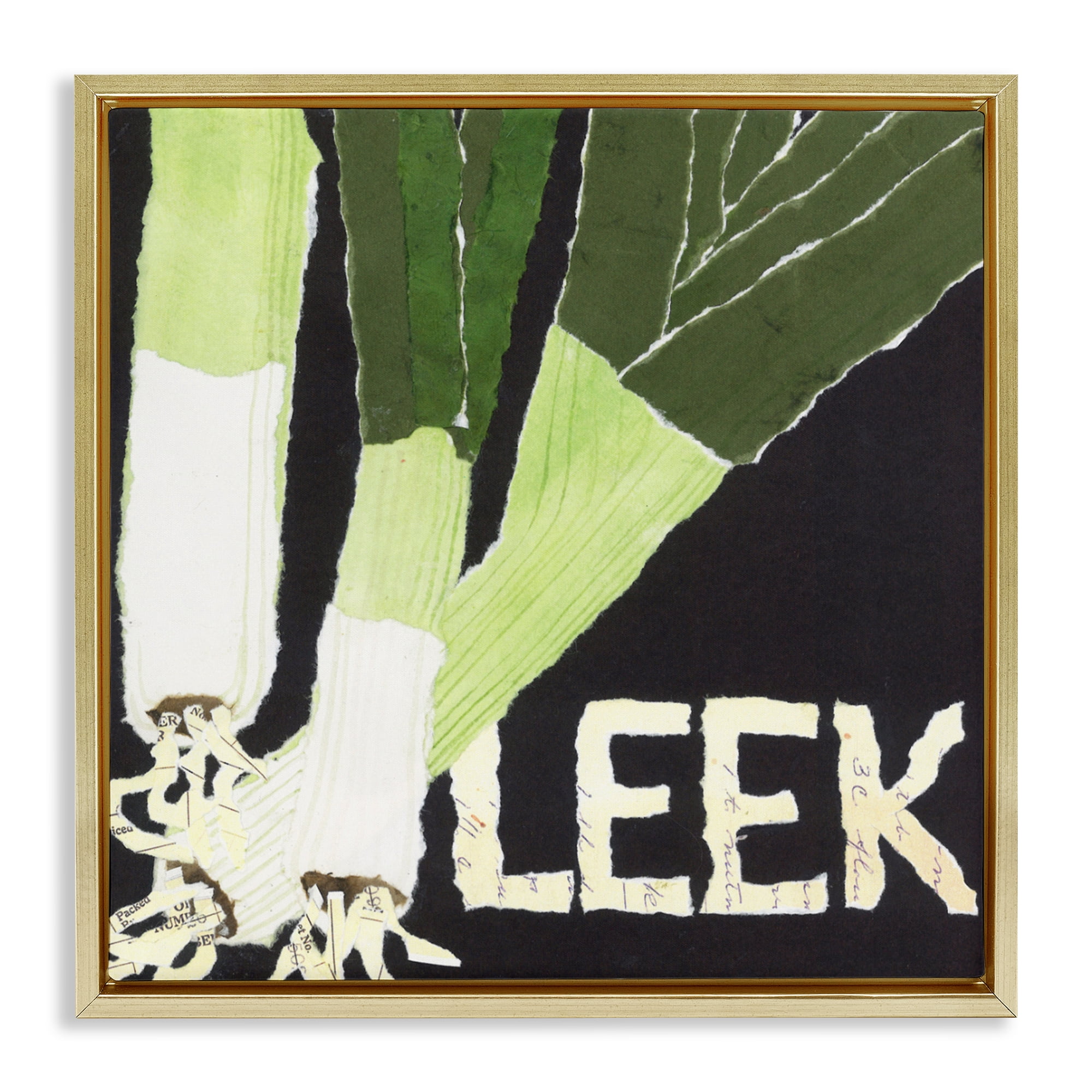 Stupell Industries Collaged Leek Vegetable Gold Framed Floater Canvas Wall Art, design by Nancy Overton
