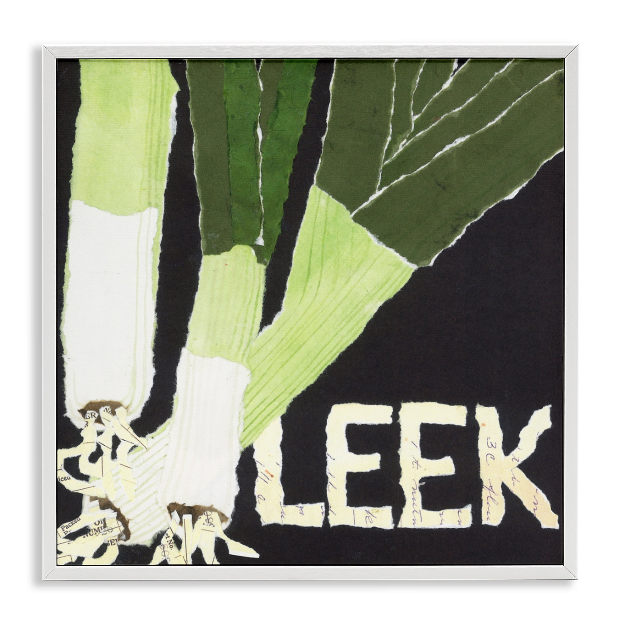 Stupell Industries Collaged Leek Vegetable White Framed Giclee Art, design by Nancy Overton