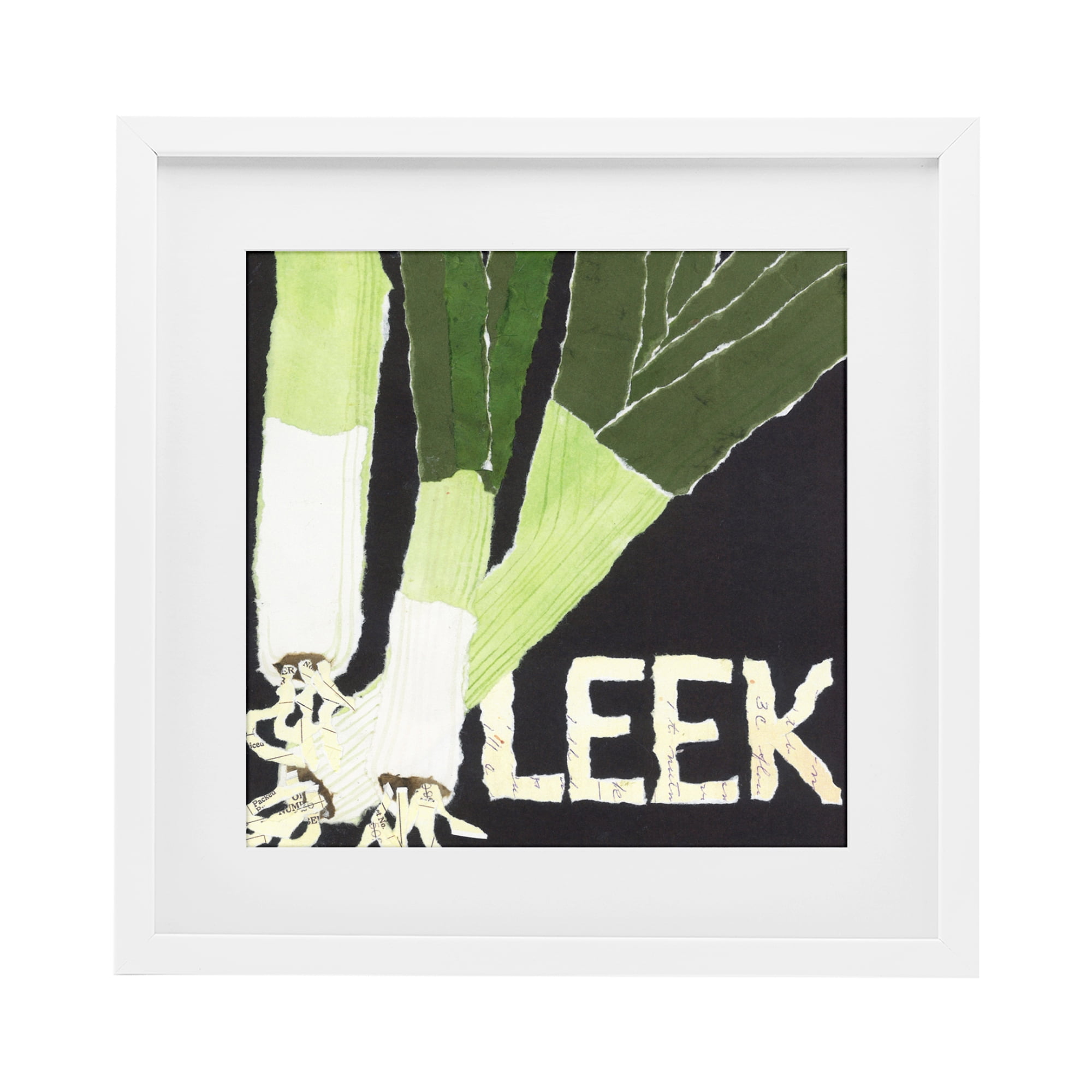 Stupell Industries Collaged Leek Vegetable White Framed Print Under Glass, design by Nancy Overton