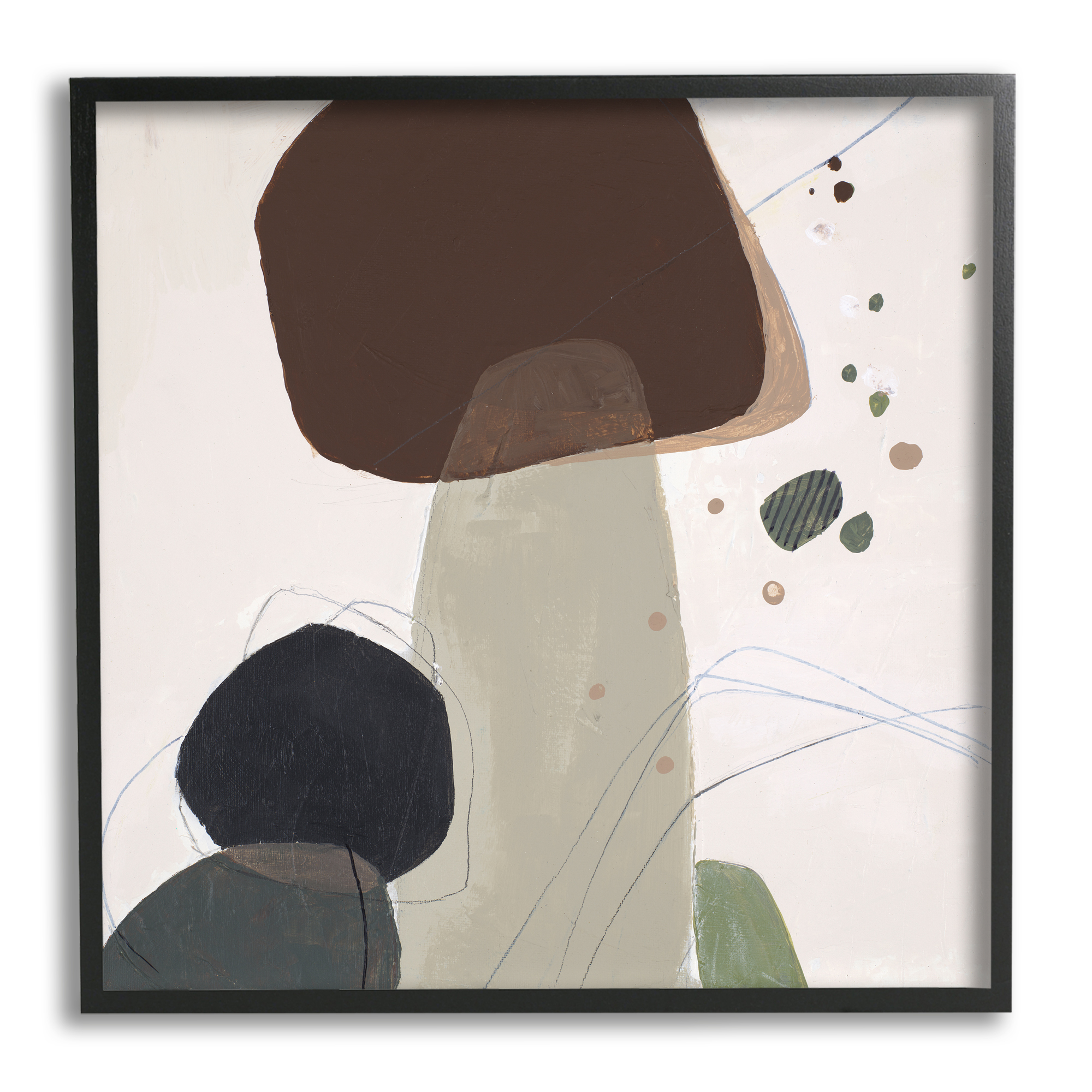 Stupell Industries Collaged Nature Shapes Abstract Painting Black Framed Art Print Wall Art, 17 x 17