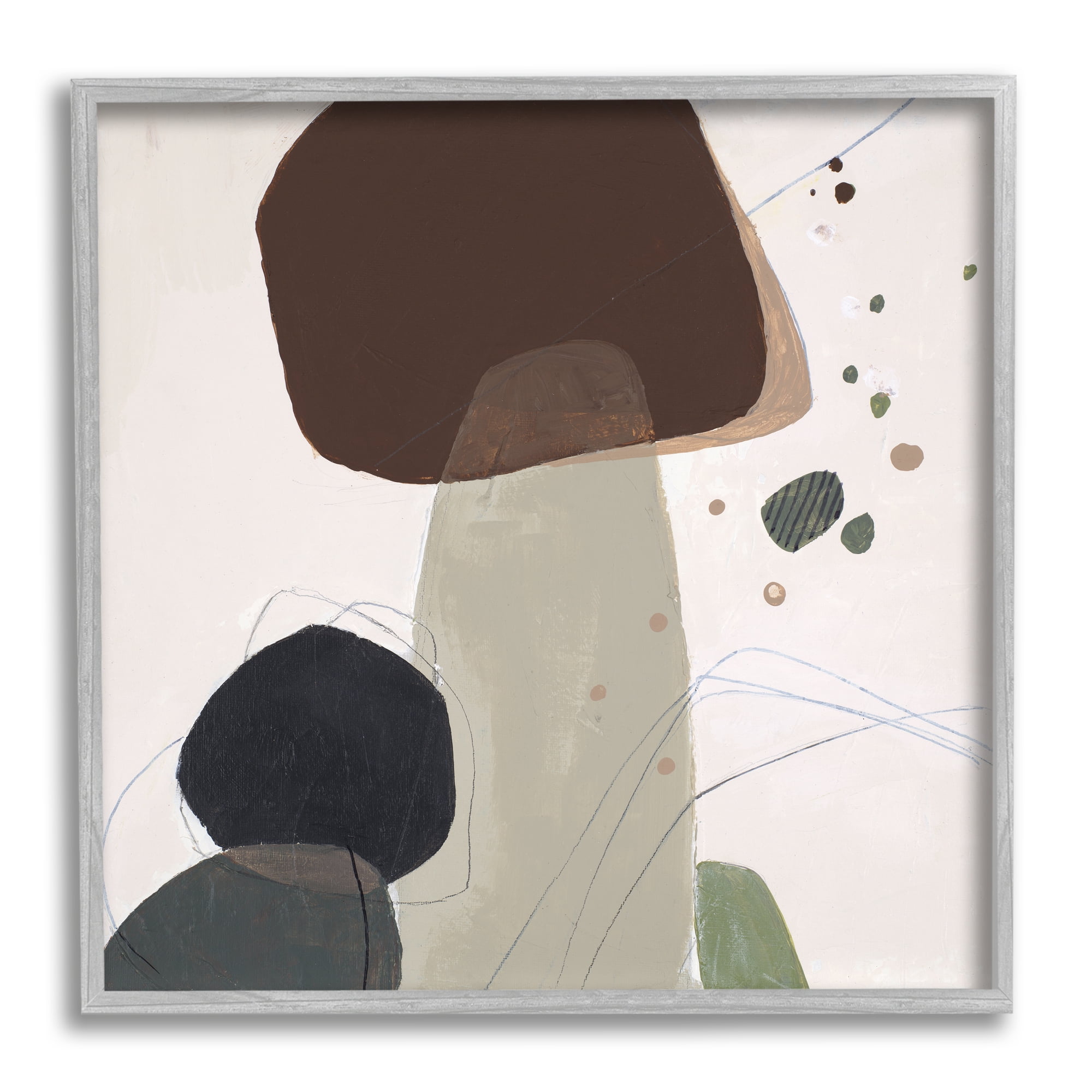 Stupell Industries Collaged Nature Shapes Abstract Painting Gray Framed Art Print Wall Art, 12 x 12
