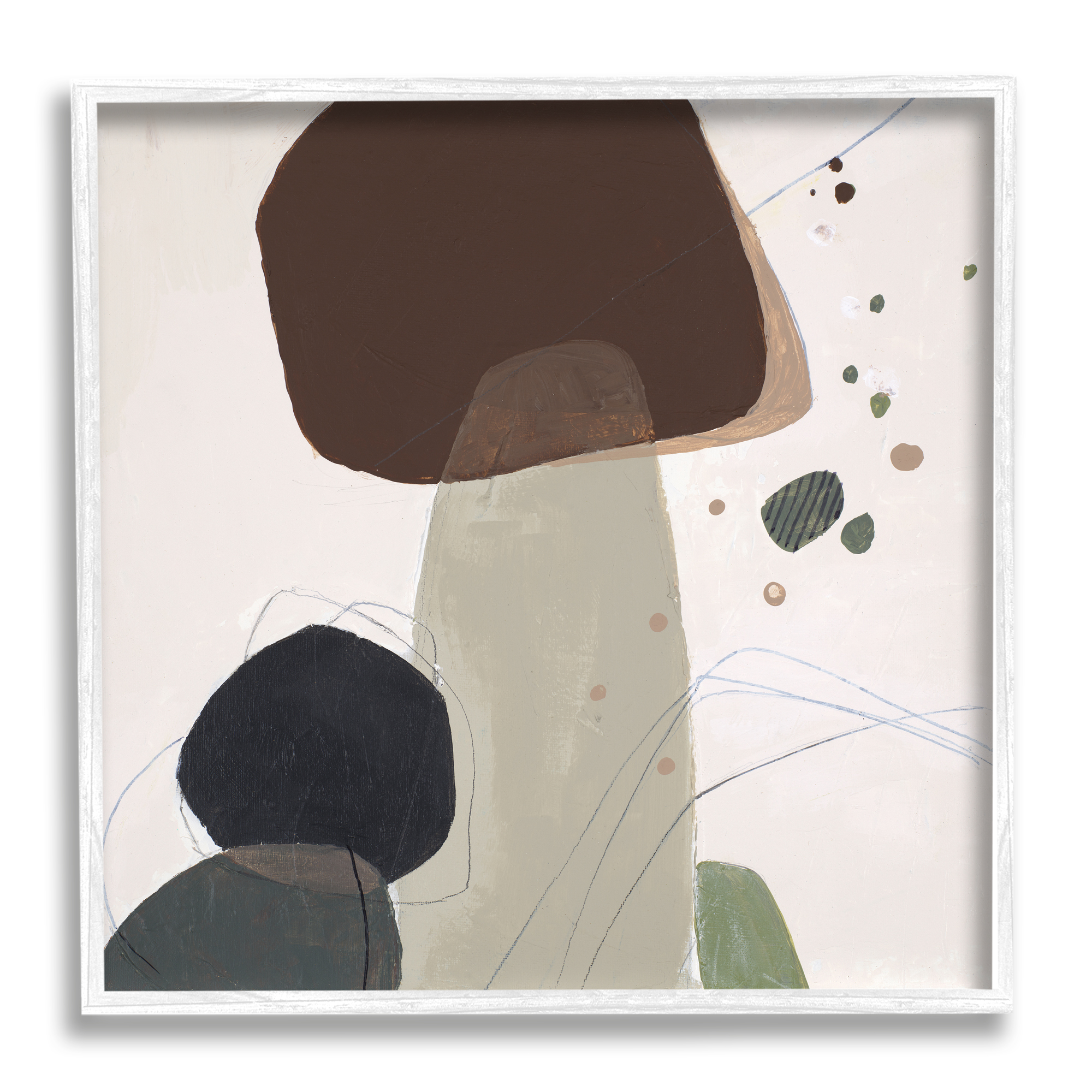 Stupell Industries Collaged Nature Shapes Abstract Painting White Framed Art Print Wall Art, 17 x 17