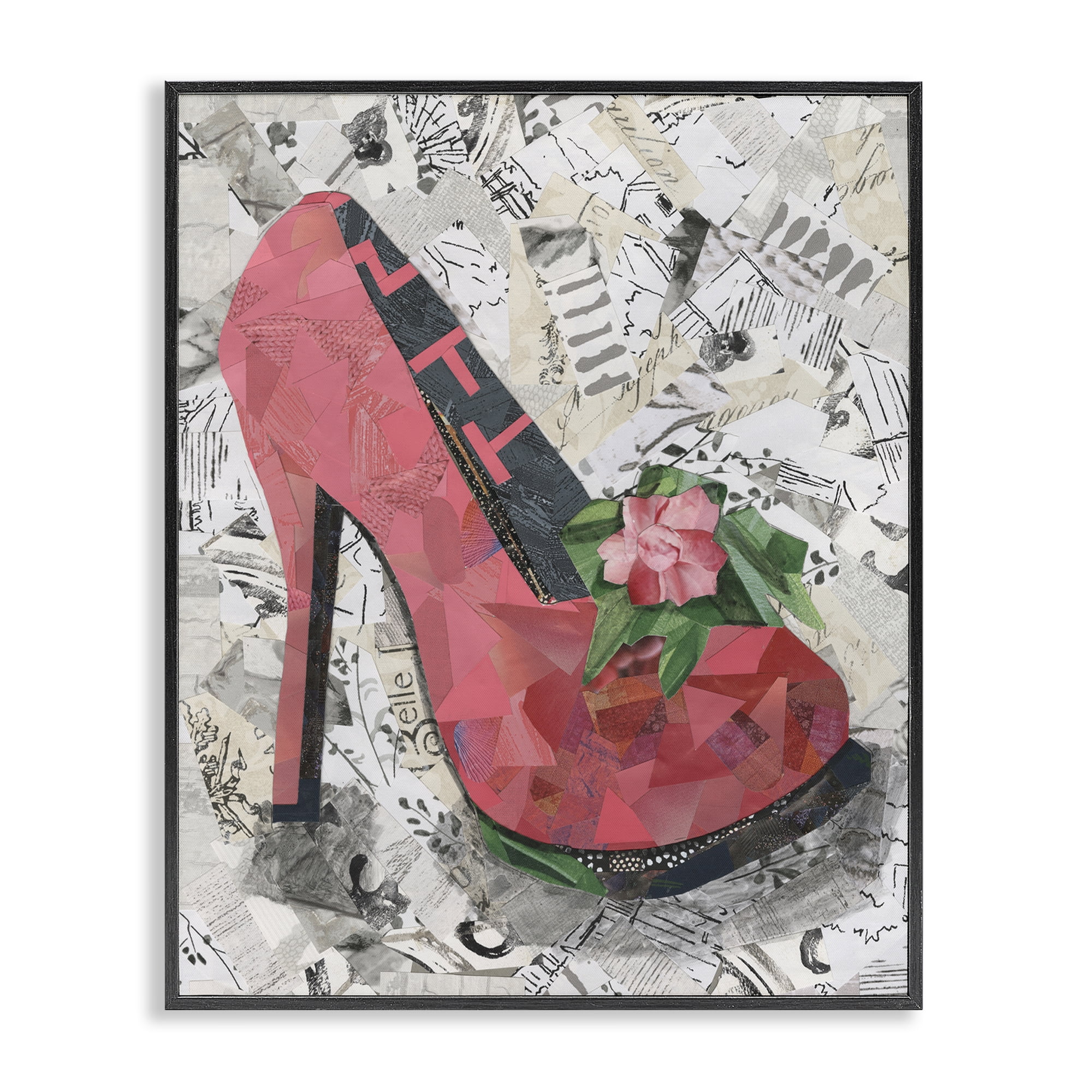 Stupell Industries Collaged Pink Heel Fashion Painting Black Framed Art Print Wall Art, 16 x 20