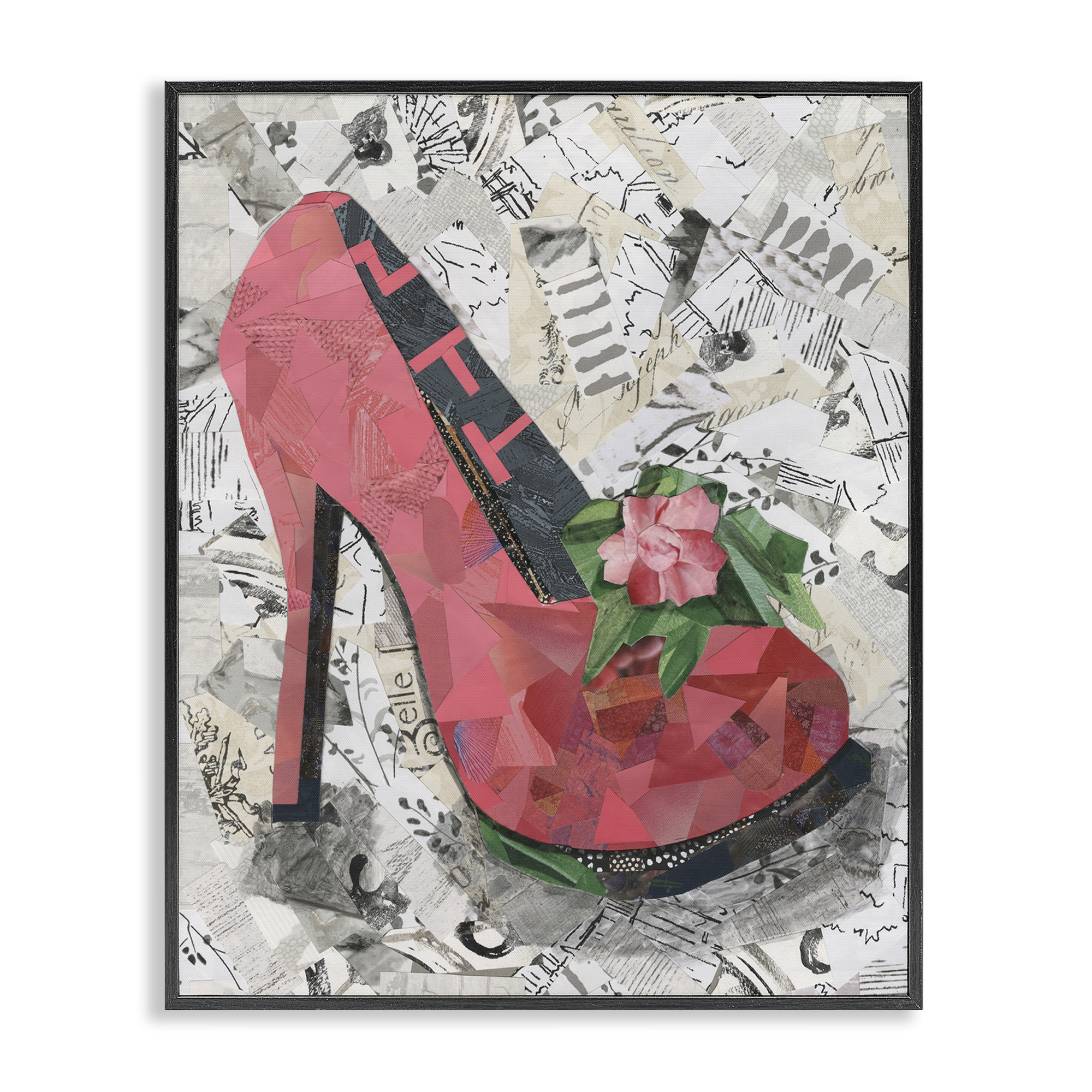 Stupell Industries Collaged Pink Heel Fashion Painting Black Framed Art Print Wall Art, 24 x 30