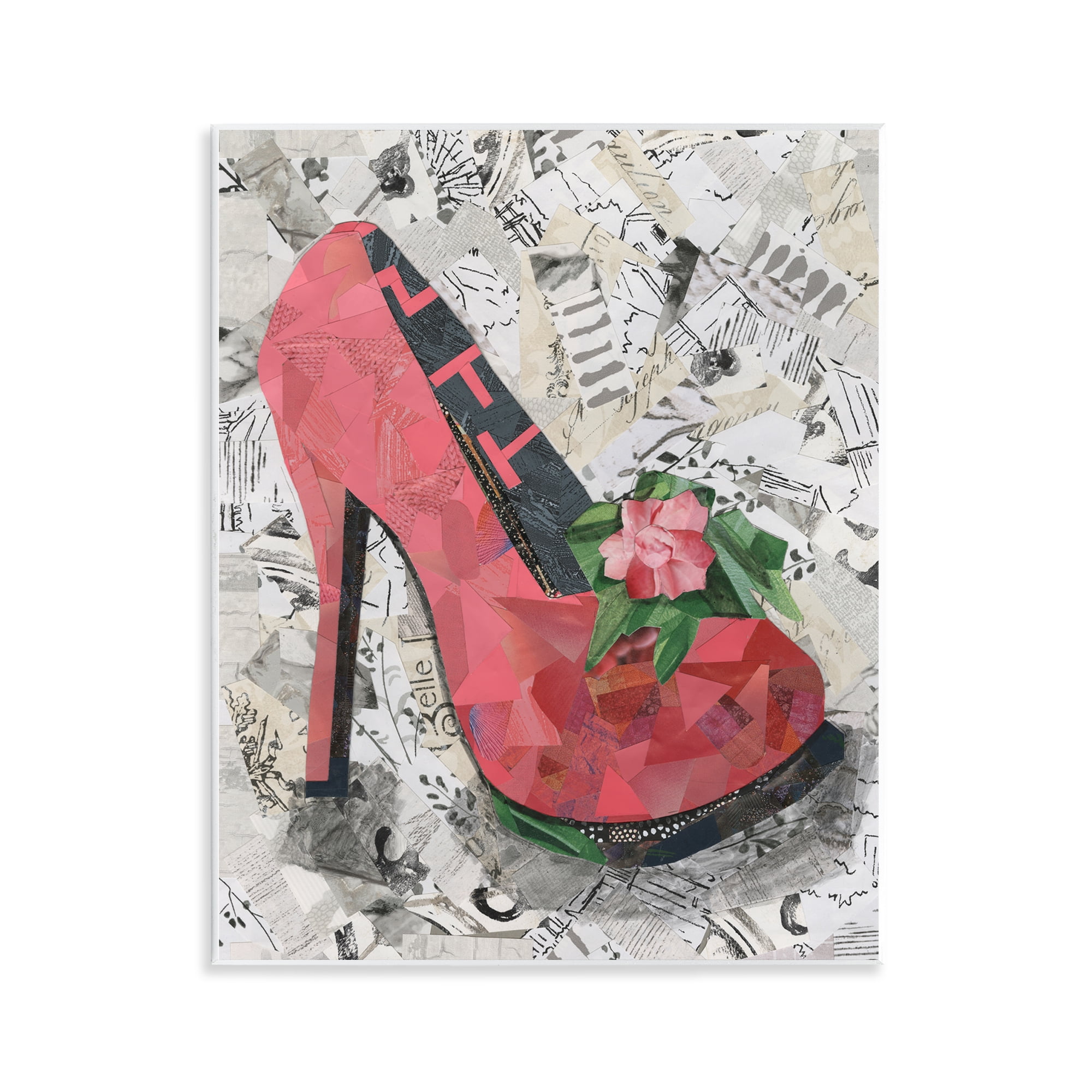 Stupell Industries Collaged Pink Heel Fashion Painting Unframed Art Print Wall Art, 11 x 14