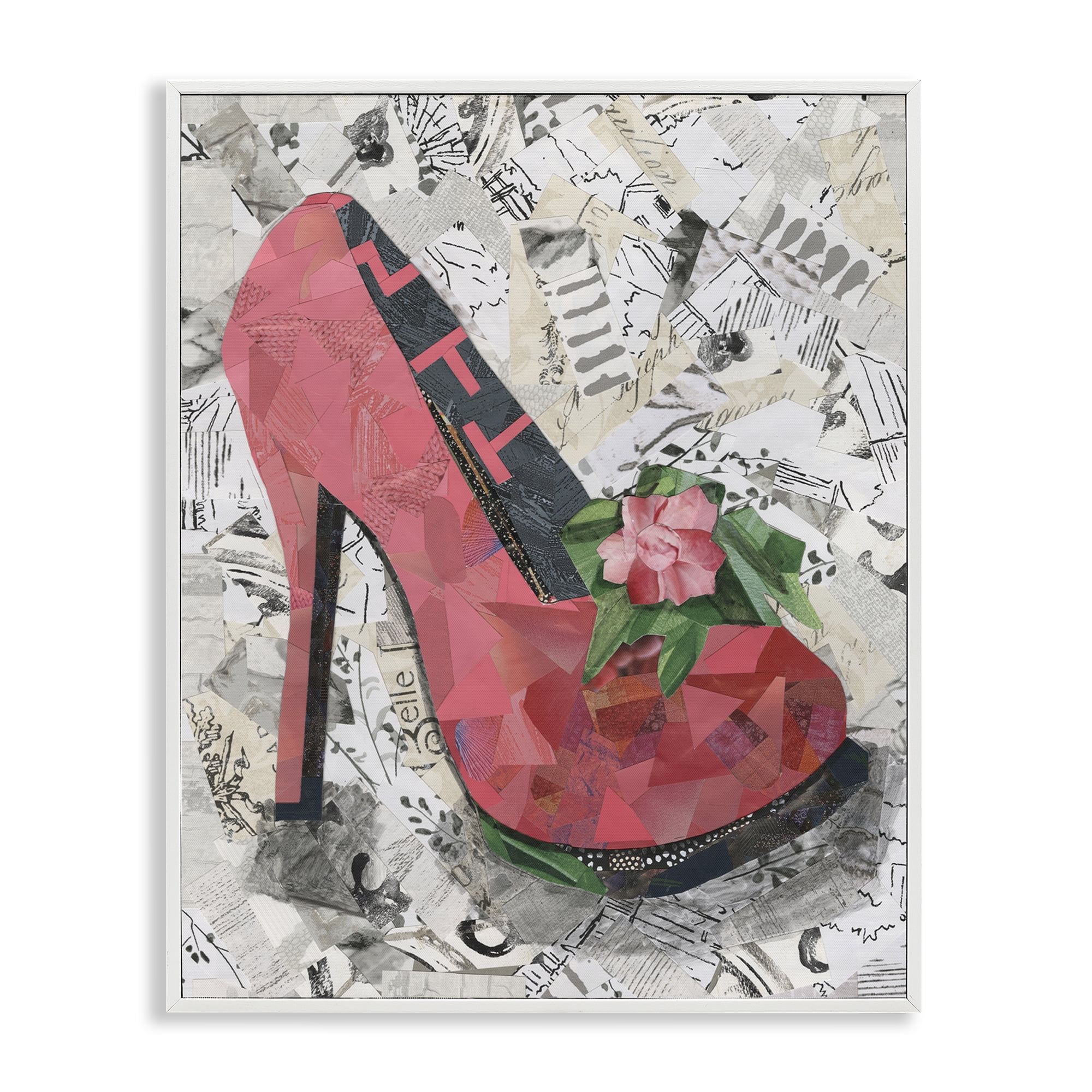 Stupell Industries Collaged Pink Heel Fashion Painting White Framed Art Print Wall Art, 11 x 14