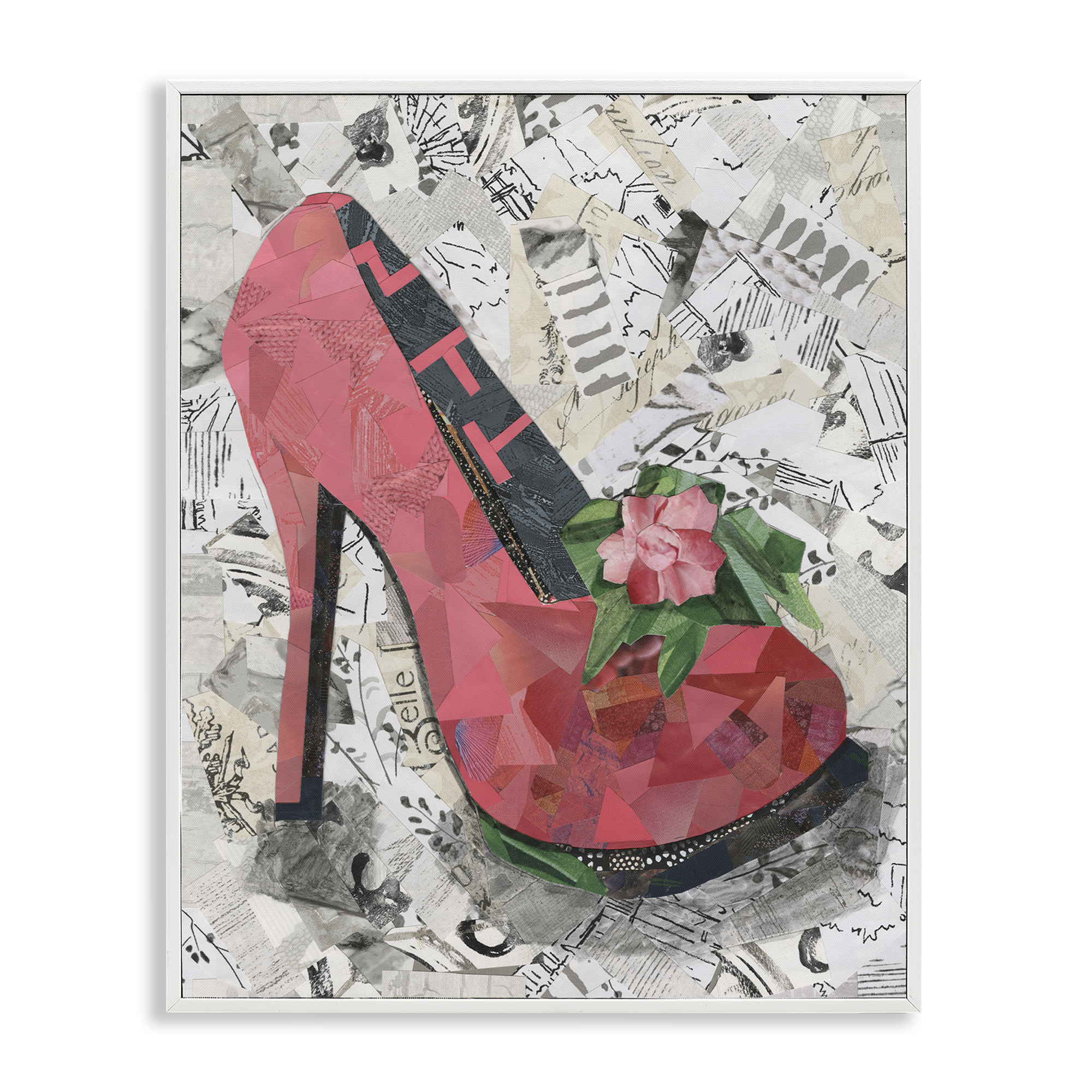 Stupell Industries Collaged Pink Heel Fashion Painting White Framed Art Print Wall Art, 24 x 30