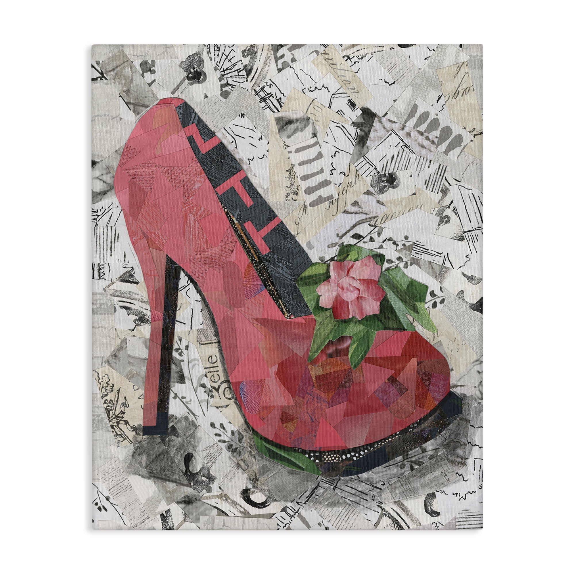 Stupell Industries Collaged Pink Heel Fashion Painting Wrapped Canvas Art Print Wall Art, 24 x 30