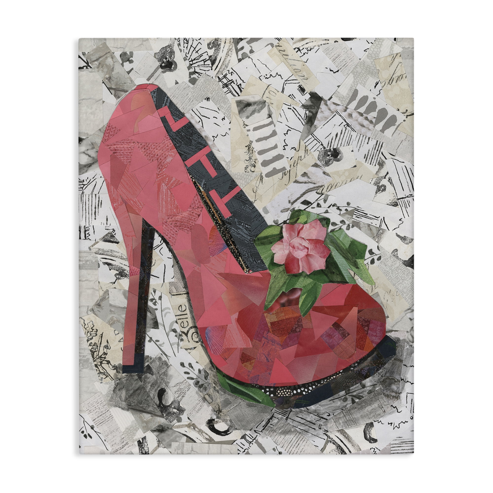 Stupell Industries Collaged Pink Heel Fashion Painting Wrapped Canvas Art Print Wall Art, 36 x 48