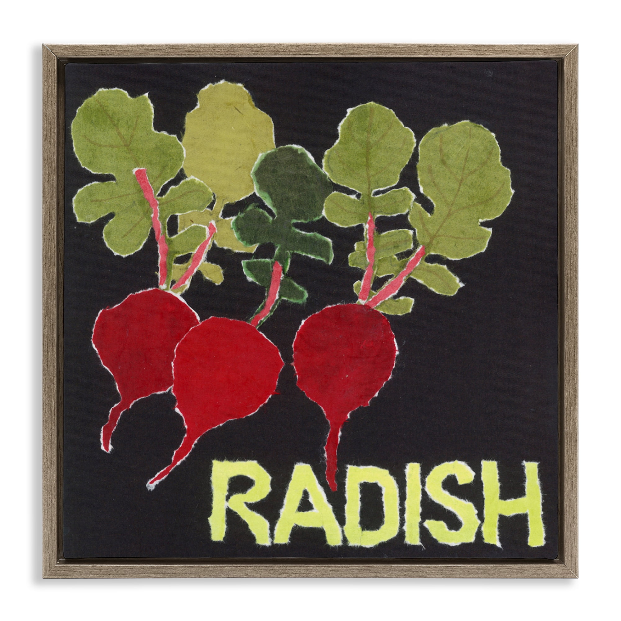 Stupell Industries Collaged Radish Vegetables Brown Framed Floater Canvas Wall Art, design by Nancy Overton