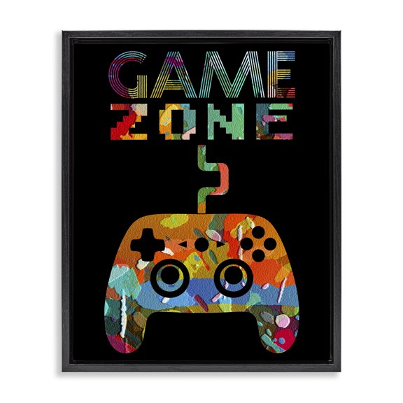 Stupell Industries Collaged Retro Game Zone Black Framed Floater Canvas Wall Art, design by Marcus Prime