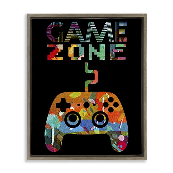 Stupell Industries Collaged Retro Game Zone Brown Framed Floater Canvas Wall Art, design by Marcus Prime