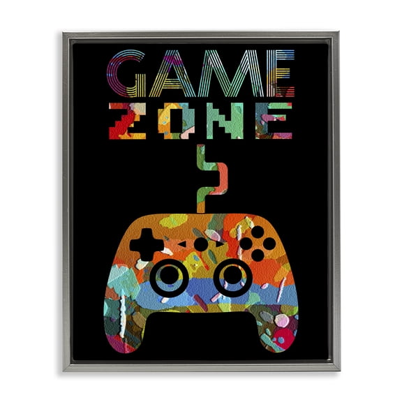 Stupell Industries Collaged Retro Game Zone Gray Framed Floater Canvas Wall Art, design by Marcus Prime