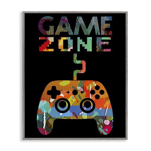 Stupell Industries Collaged Retro Game Zone Gray Framed Giclee Art, design by Marcus Prime