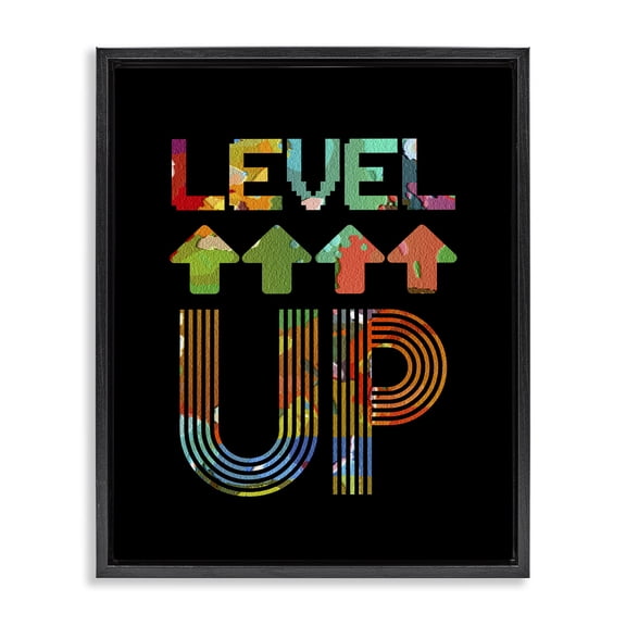 Stupell Industries Collaged Retro Level Up Black Framed Floater Canvas Wall Art, design by Marcus Prime