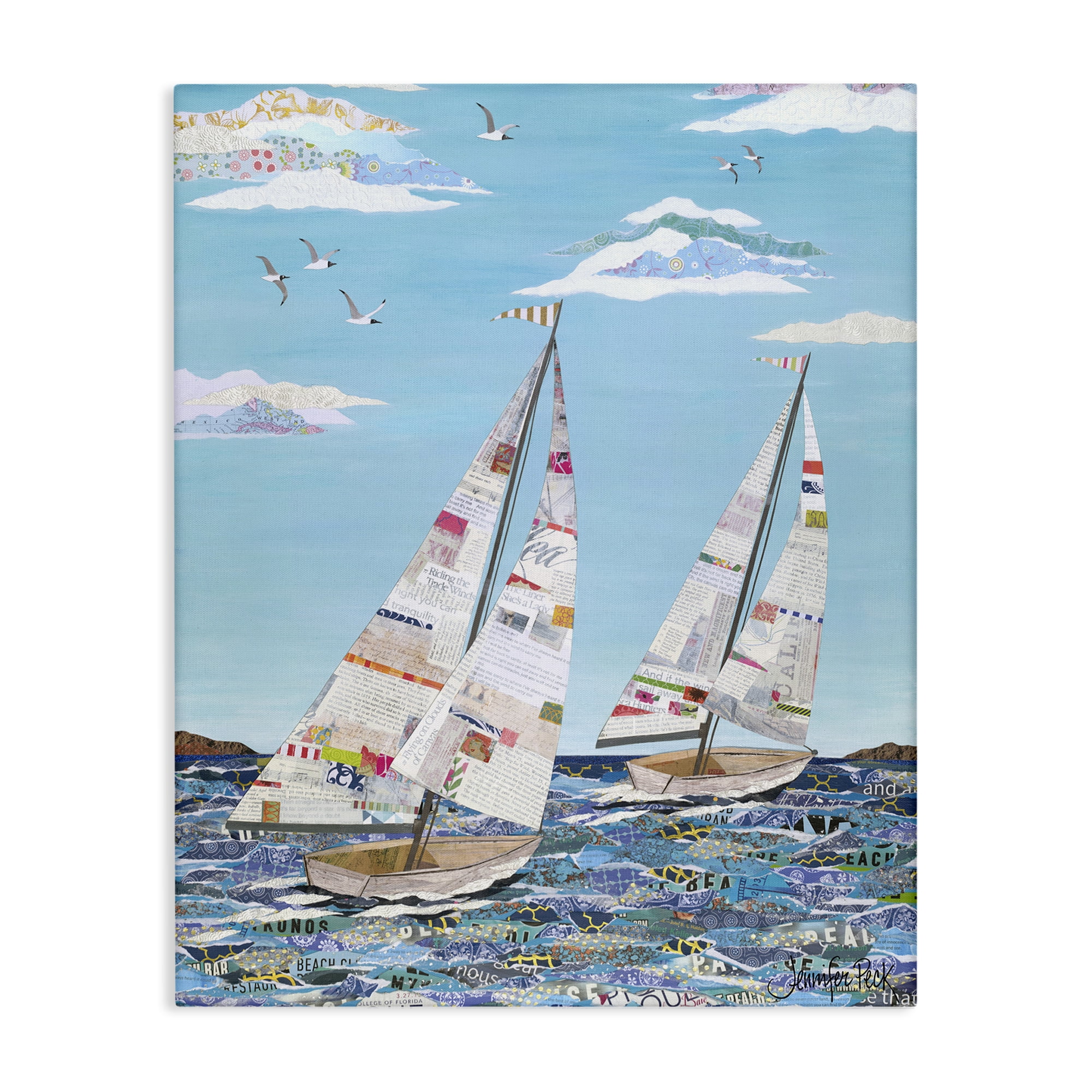 Stupell Industries Collaged Sailboat Pair Transportation Painting Gallery Wrapped Canvas Art Print Wall Art, 24 x 30