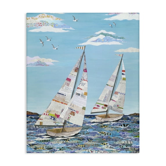 Stupell Industries Collaged Sailboat Pair Transportation Painting Gallery Wrapped Canvas Art Print Wall Art, 36 x 48