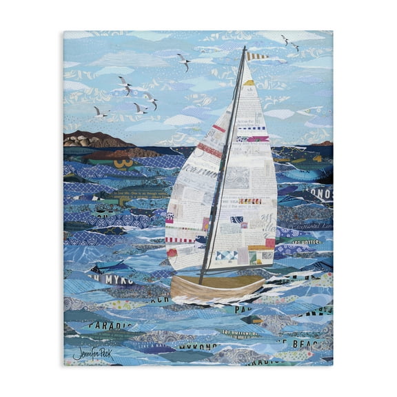 Stupell Industries Collaged Sailboat Scene Transportation Painting Gallery Wrapped Canvas Art Print Wall Art, 16 x 20